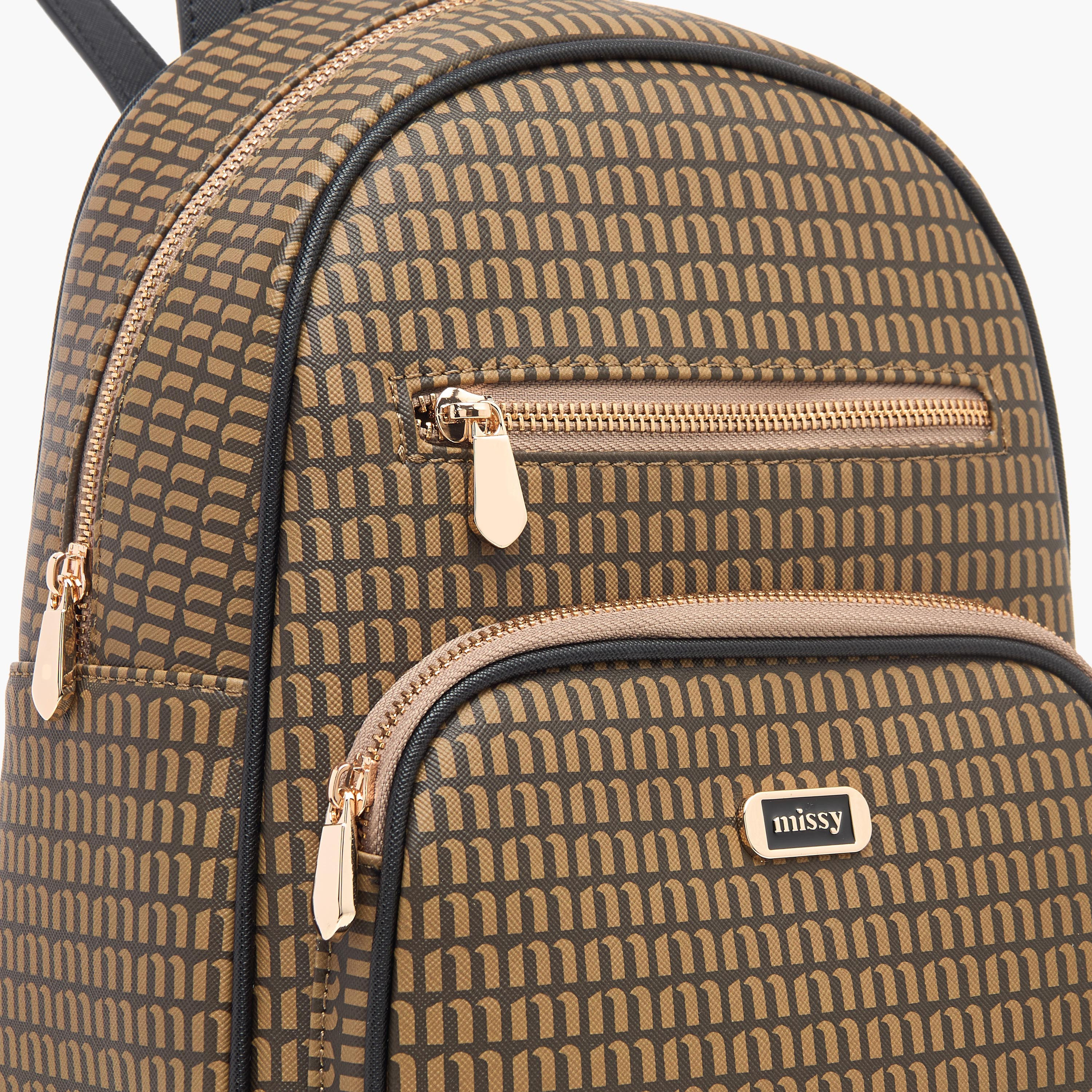 Missy Monogram Print Backpack with Adjustable Straps and Zip Closure-women-bagsandwallets-backpacks-image-3