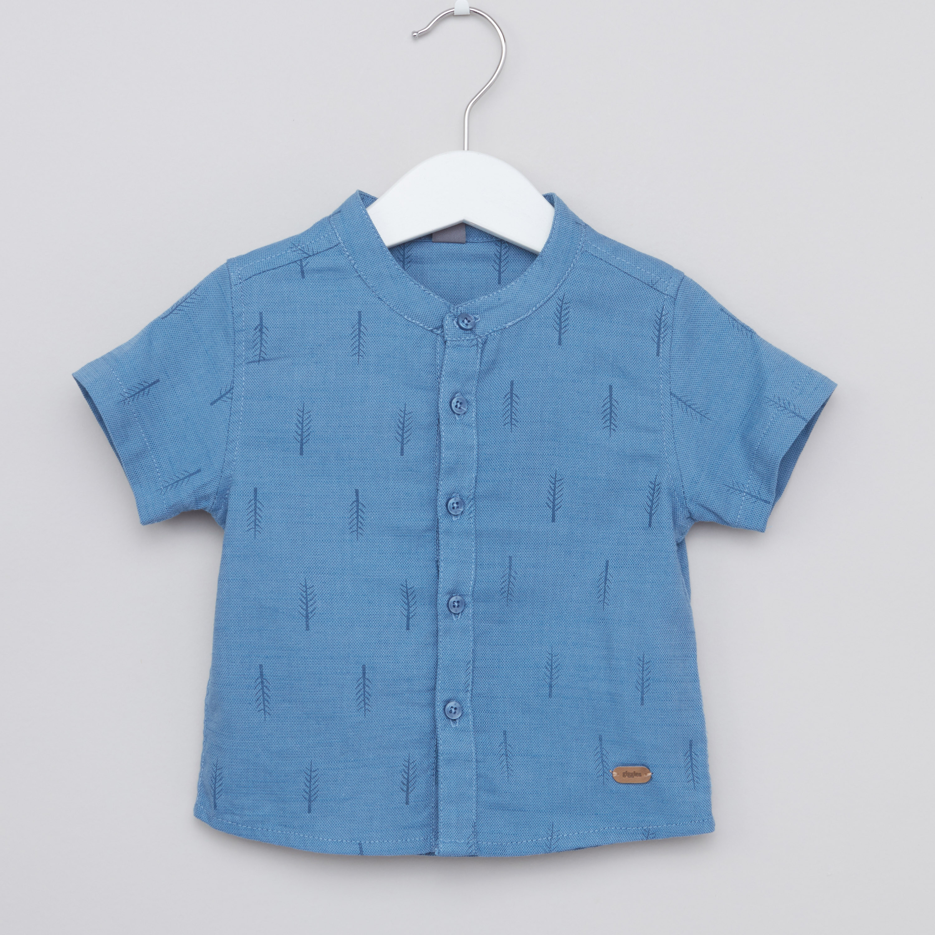Giggles Printed Shirt with Mandarin Collar and Short Sleeves-baby-boys-clothing-shirts-image-1