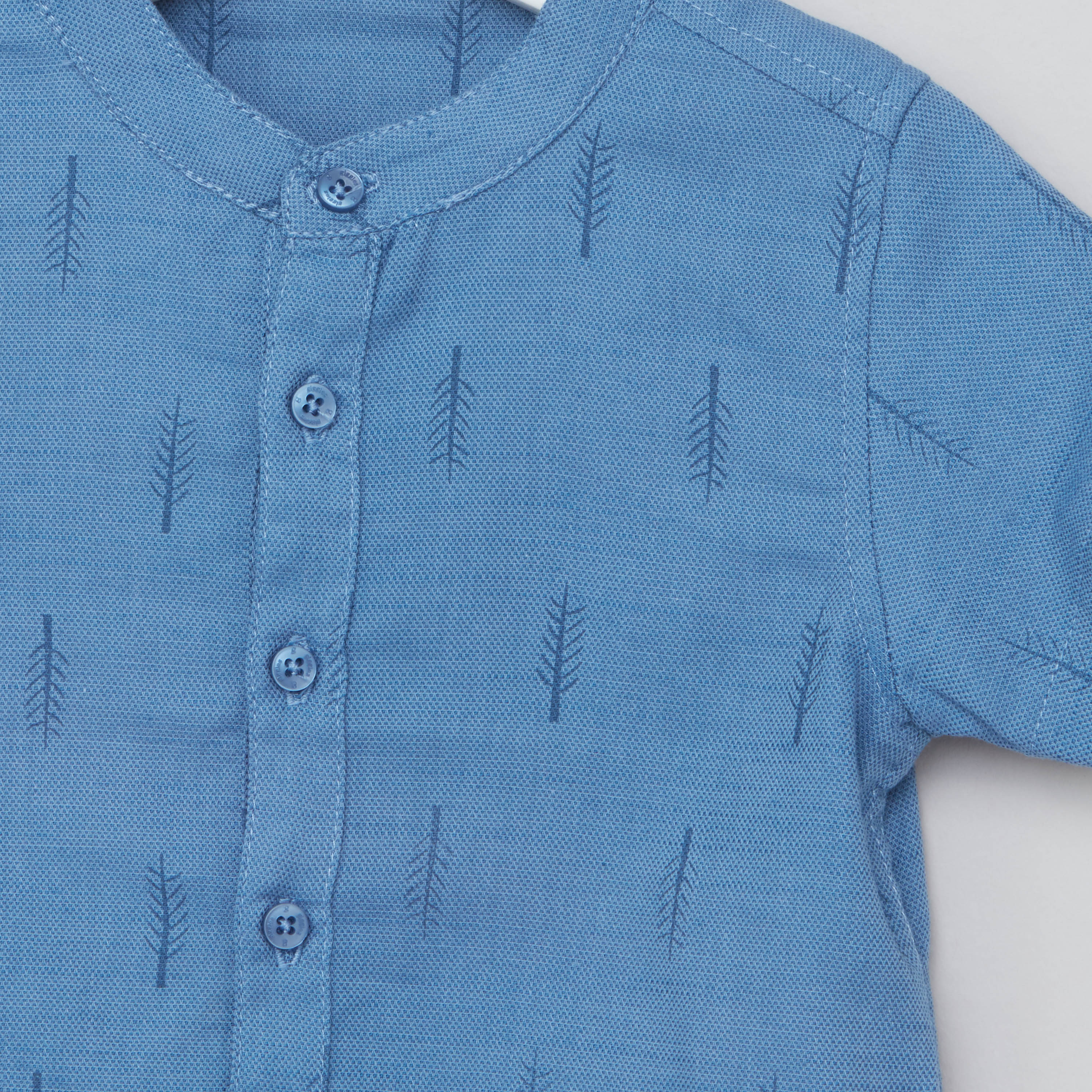 Giggles Printed Shirt with Mandarin Collar and Short Sleeves-baby-boys-clothing-shirts-image-2
