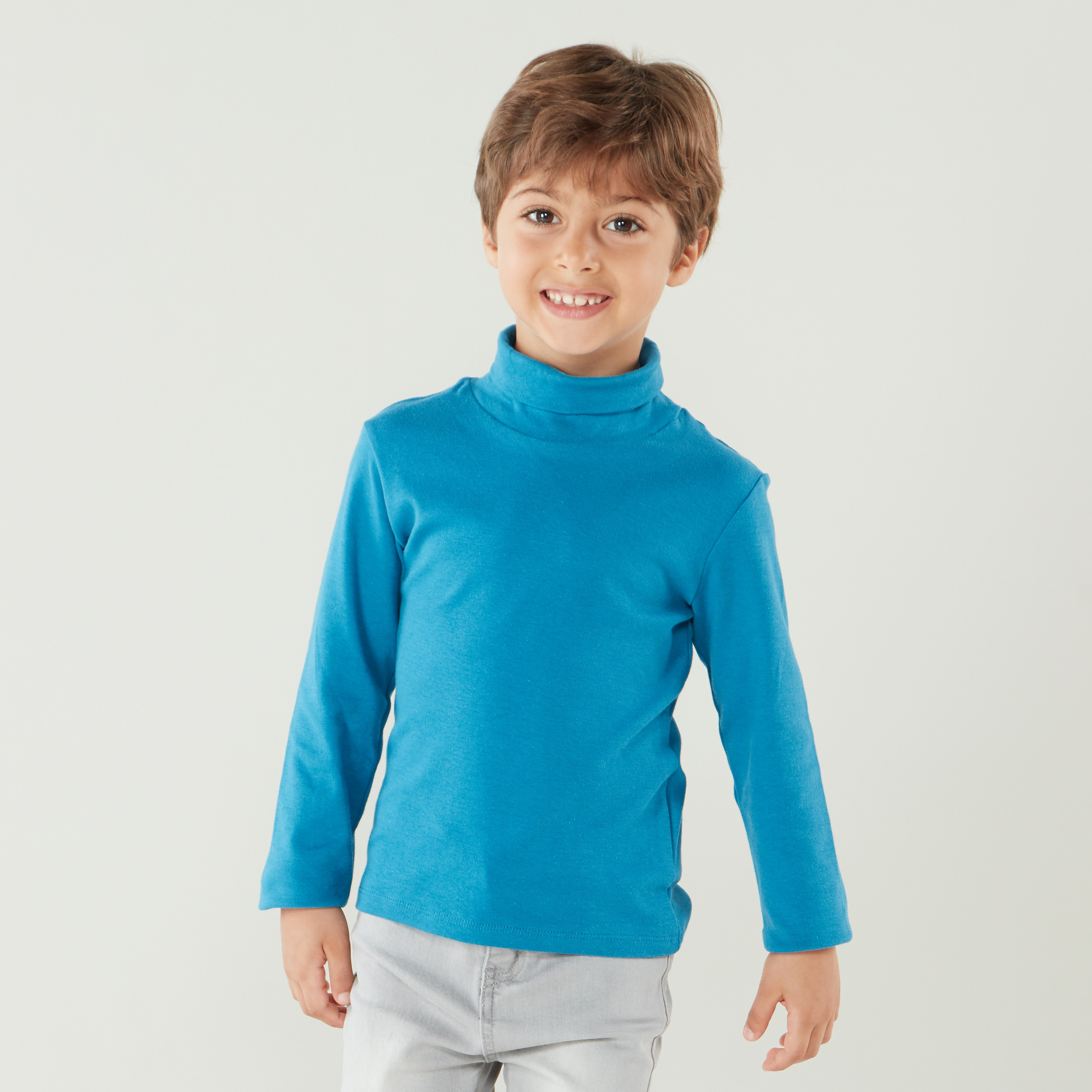 تيشيرت سادة بياقة مستديرة ضيّقة مع أكمام طويلة من جونيورز-boys-clothing-tshirtsandpolos-image-4