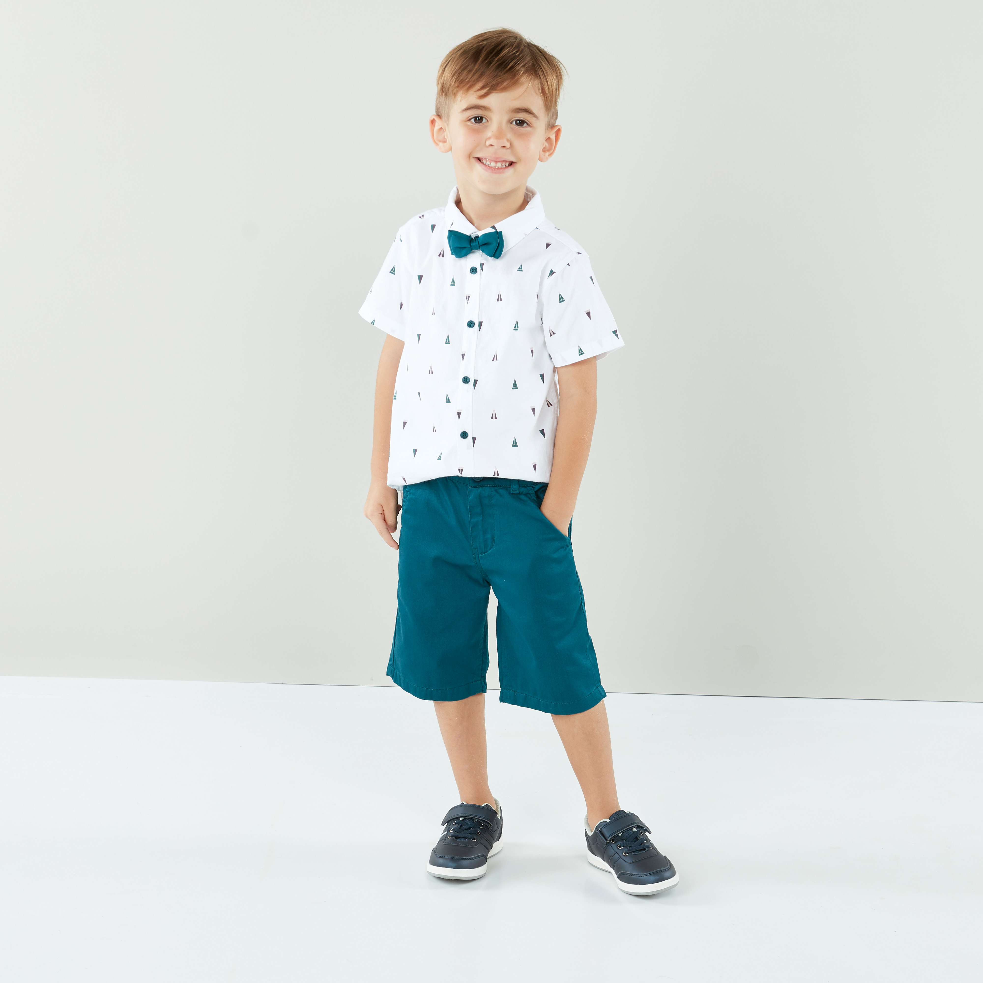 Juniors Printed Shirt with Short Sleeves and Shorts-boys-clothing-setsandcoords-image-1