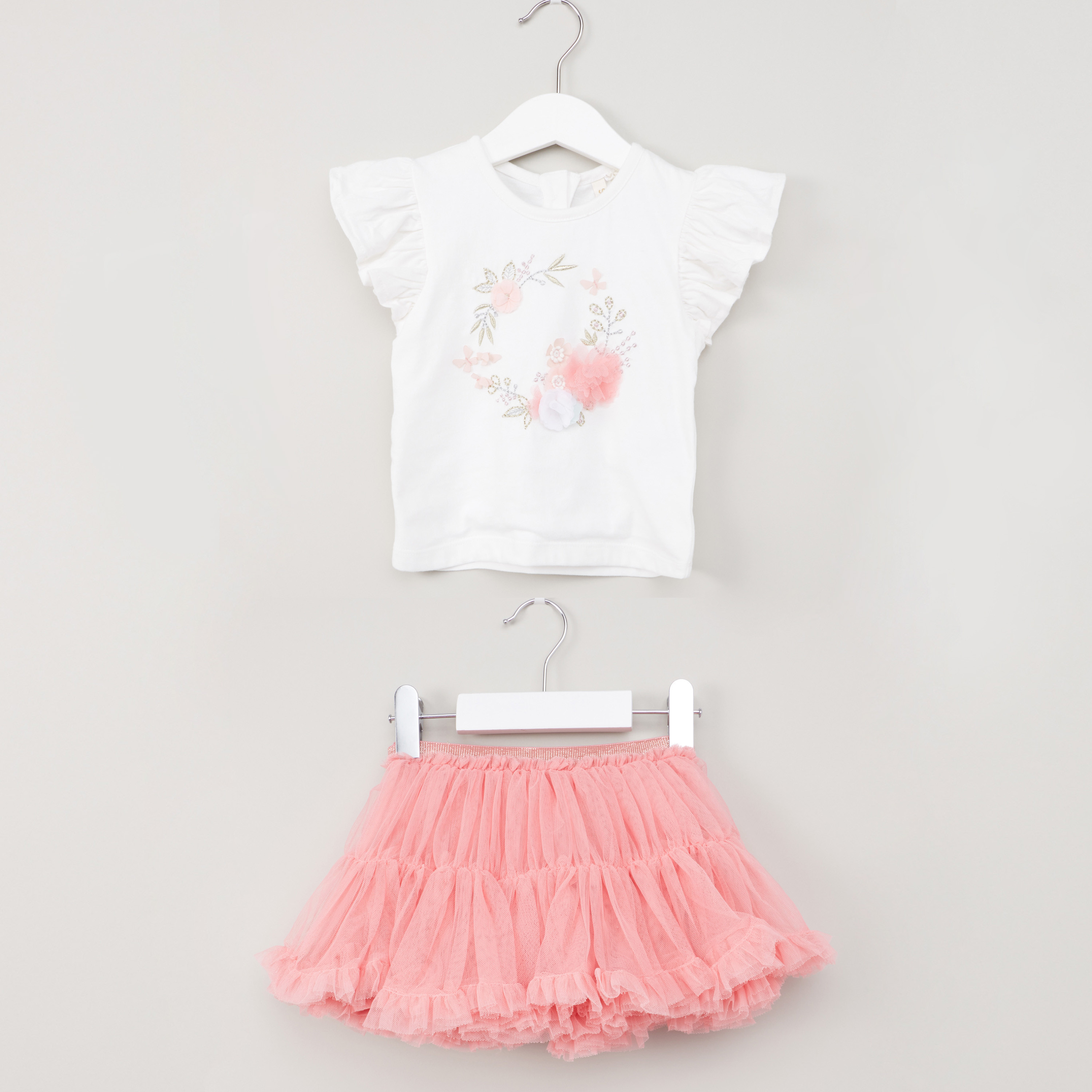 Buy Juniors Embroidered T shirt with Frill Skirt Online Babyshop UAE