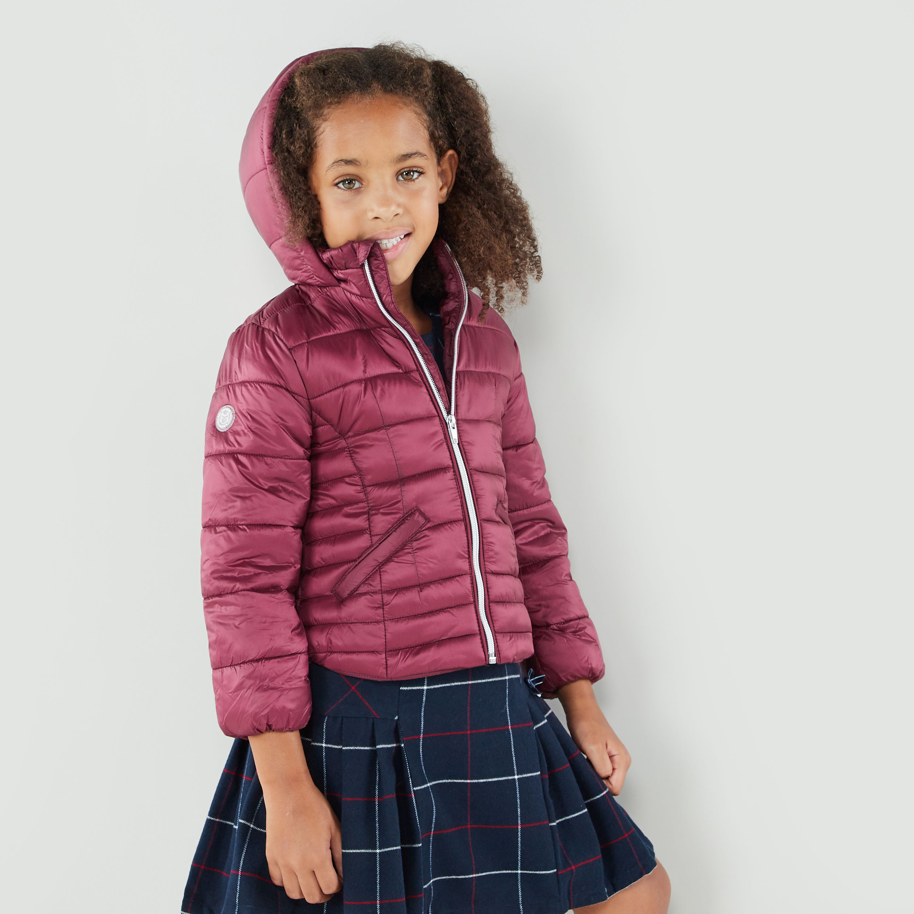 Juniors Quilted Jacket with Hood and Long Sleeves