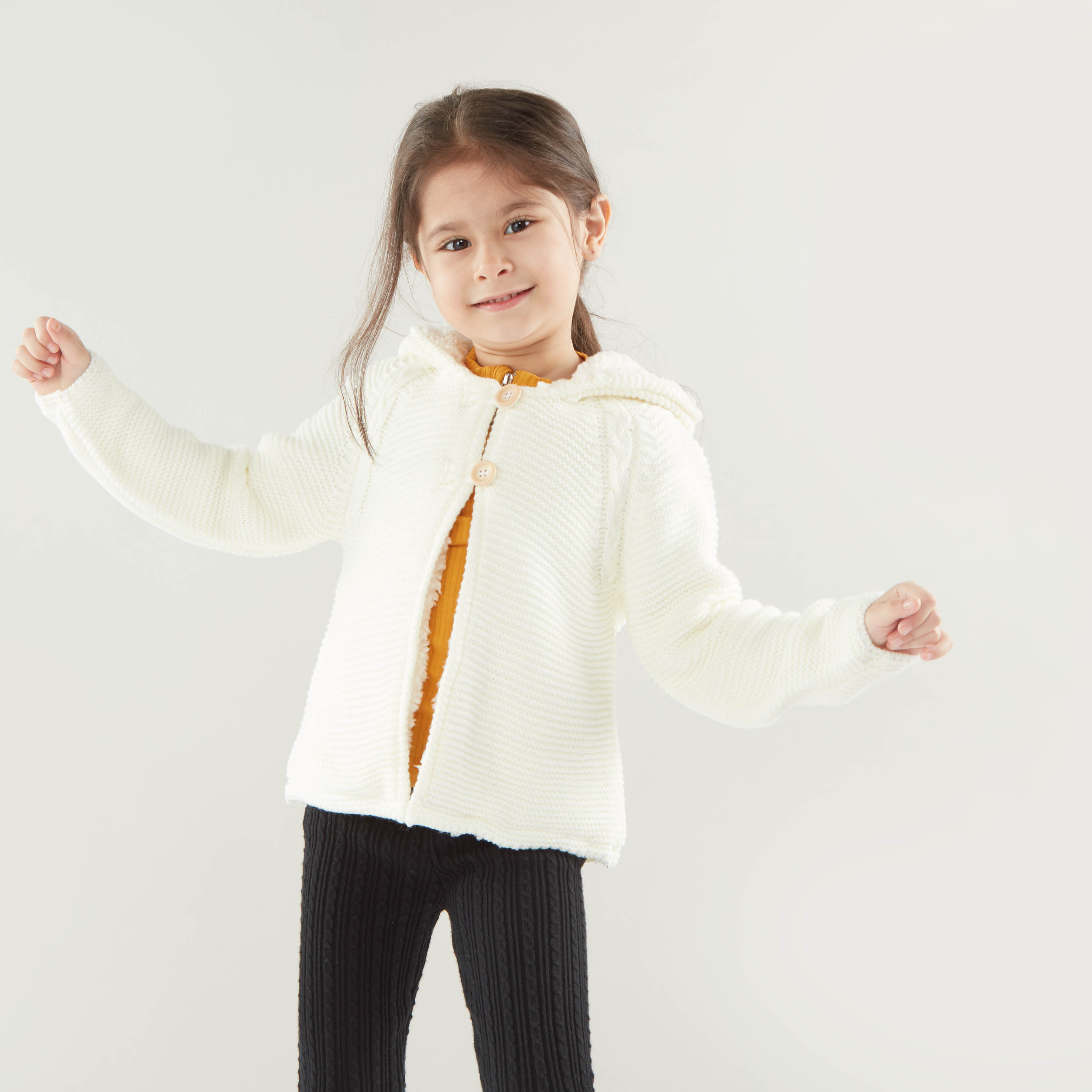 Buy Baby Girls Juniors Textured Long Sleeves Cardigan with button Closure and Hood Online Centrepoint Qatar