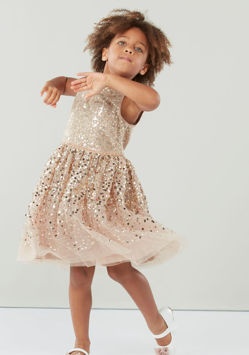Juniors Embellished Sleeveless Dress with Round Neck-Dresses%2C Gowns and Frocks-image-2