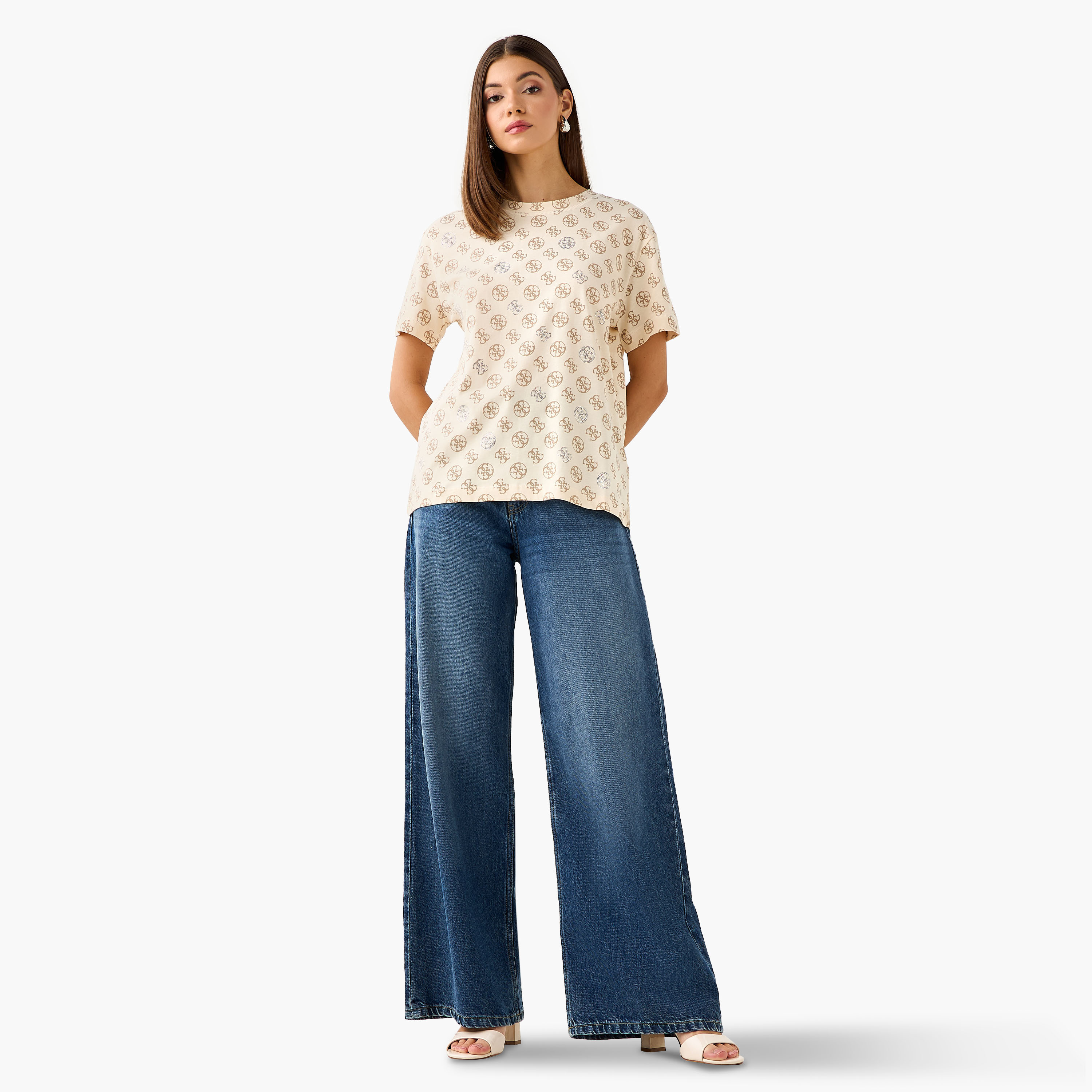 Guess Monogram Print T-shirt with Short Sleeves-women-clothing-tshirts-image-2