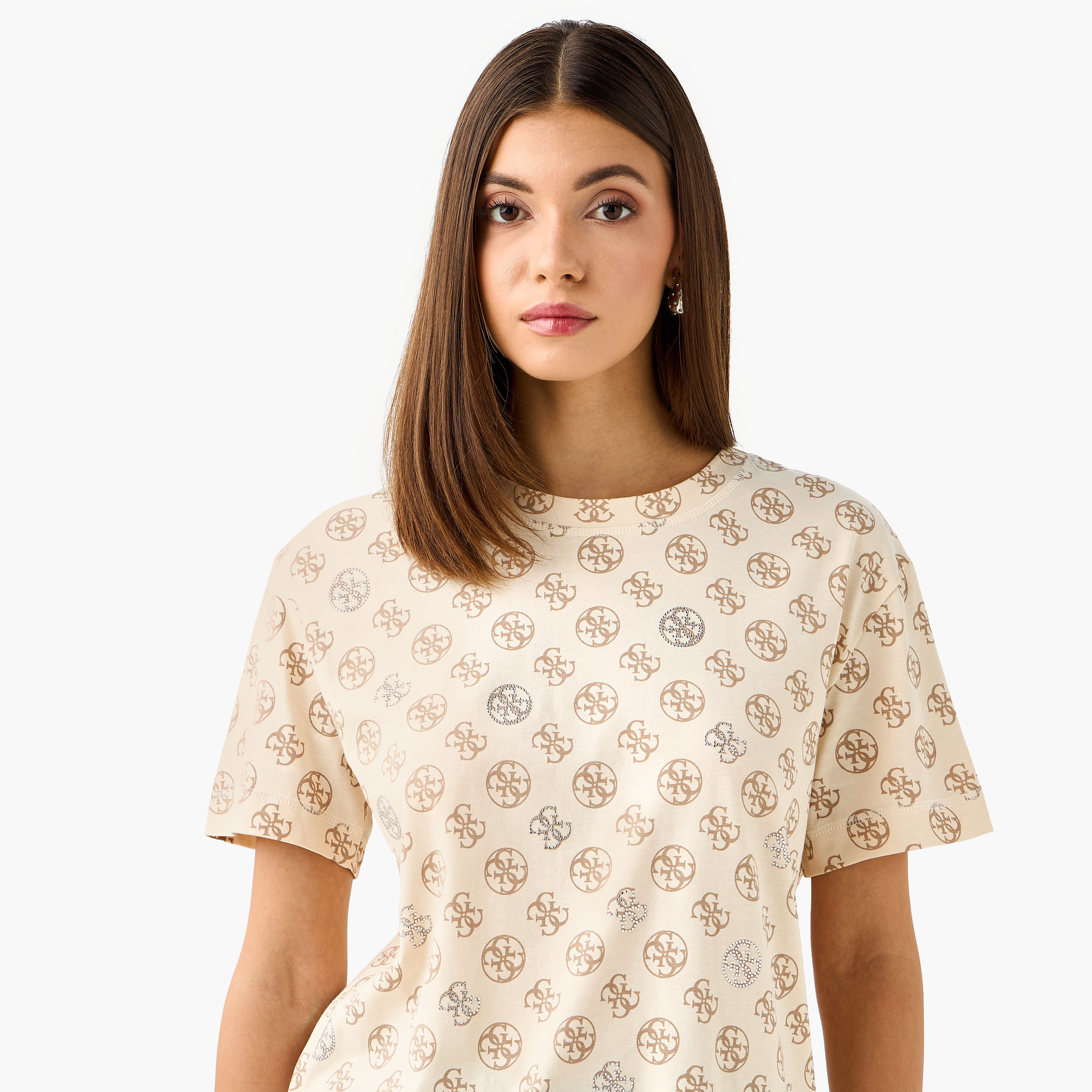 Guess Monogram Print T-shirt with Short Sleeves-women-clothing-tshirts-image-4