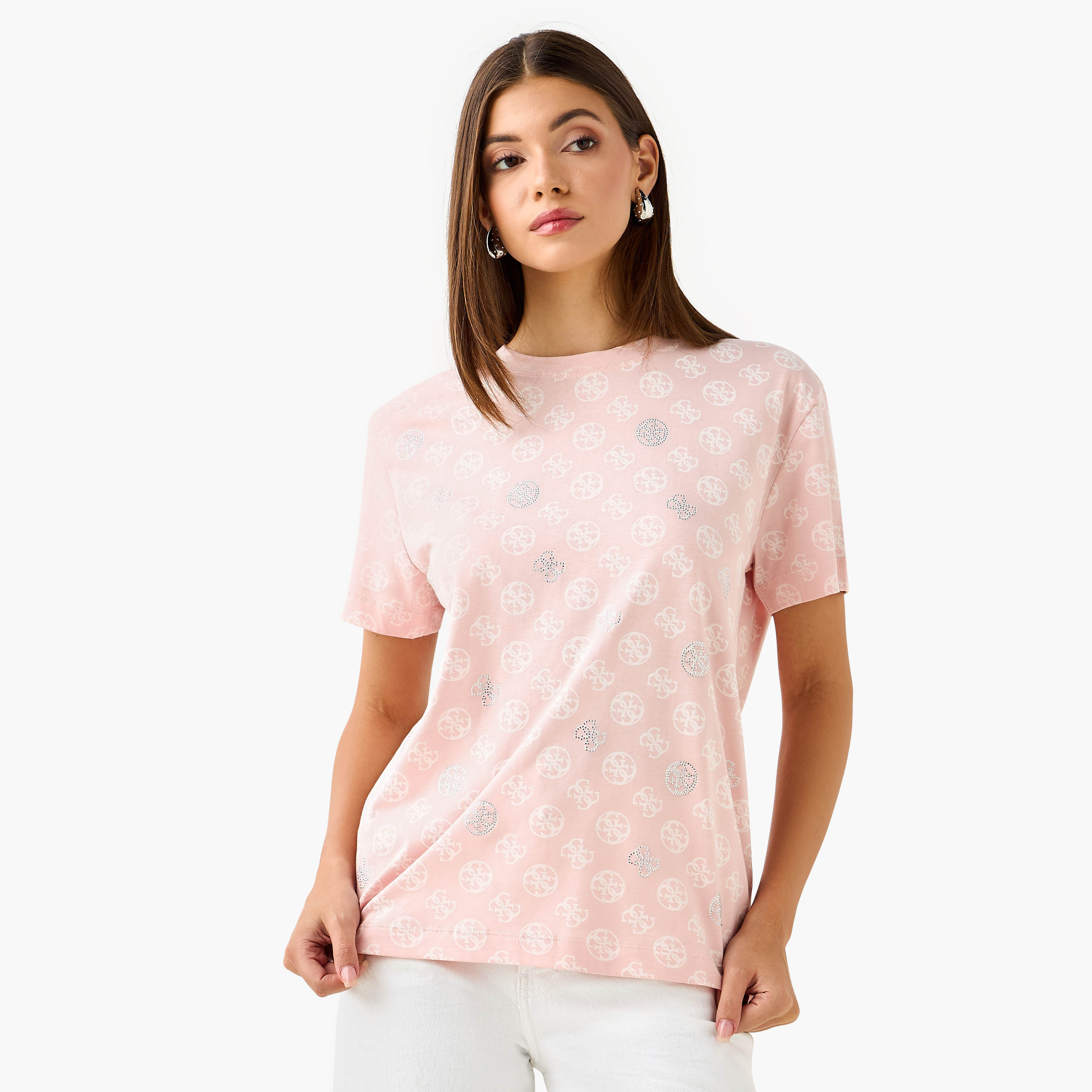 تيشيرت بطبعات مونوجرام وأكمام قصيرة من جيس-women-clothing-tshirts-image-6