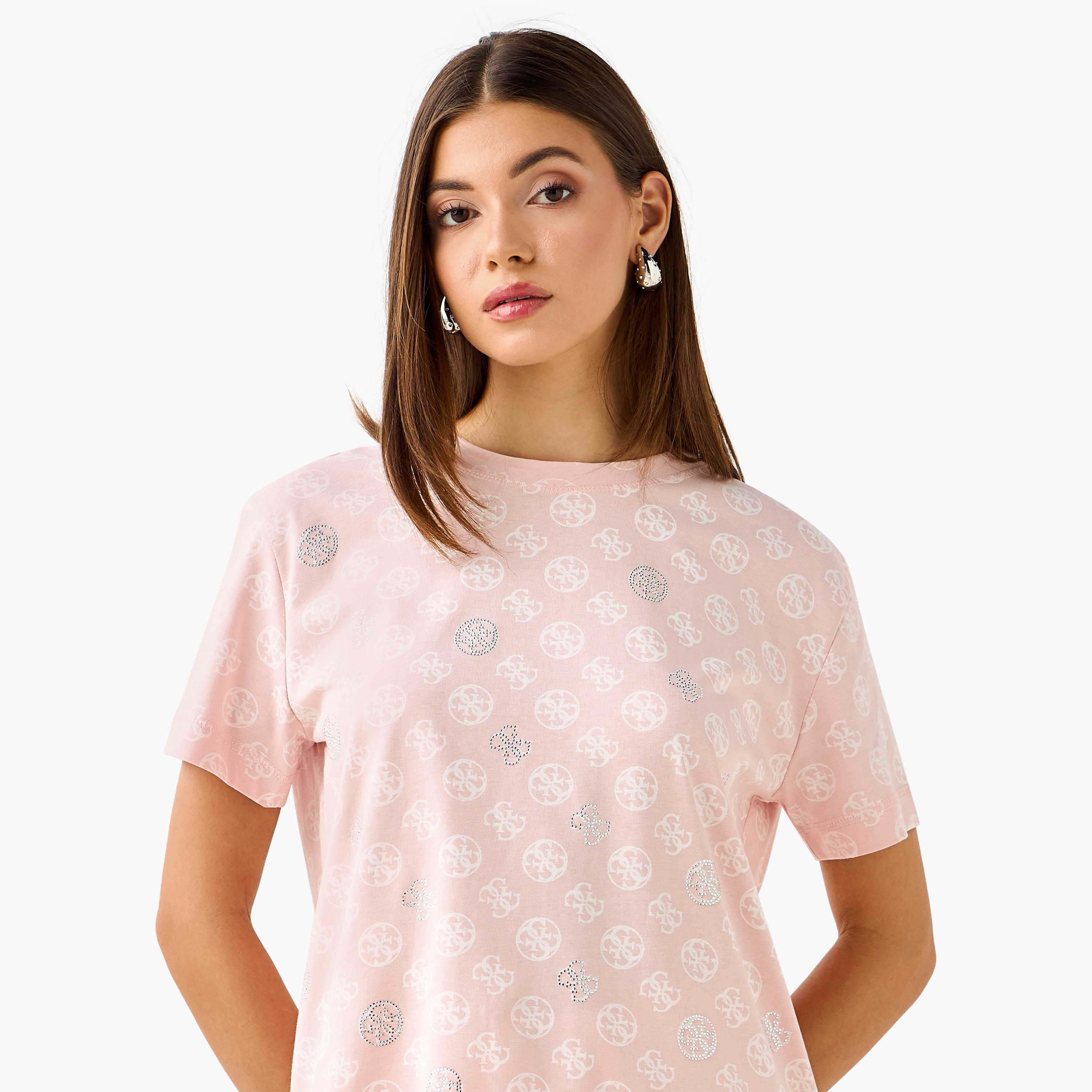 تيشيرت بطبعات مونوجرام وأكمام قصيرة من جيس-women-clothing-tshirts-image-9