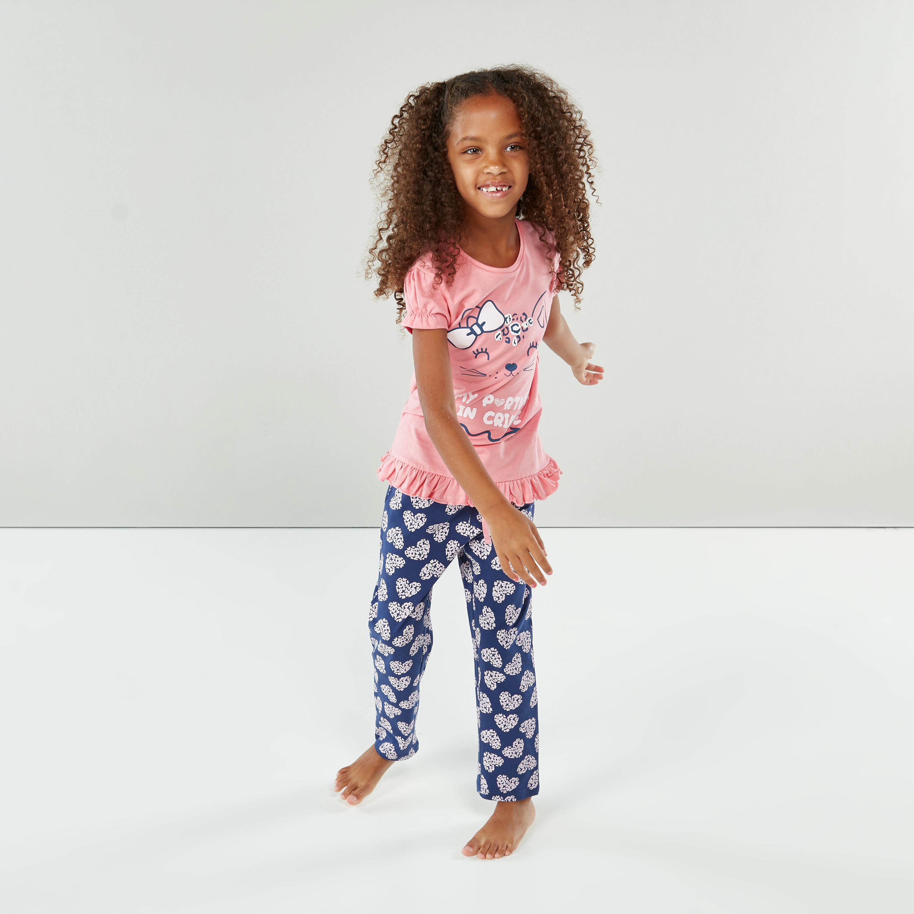 Buy Juniors Printed Short Sleeves T shirt and Full Length Pyjama