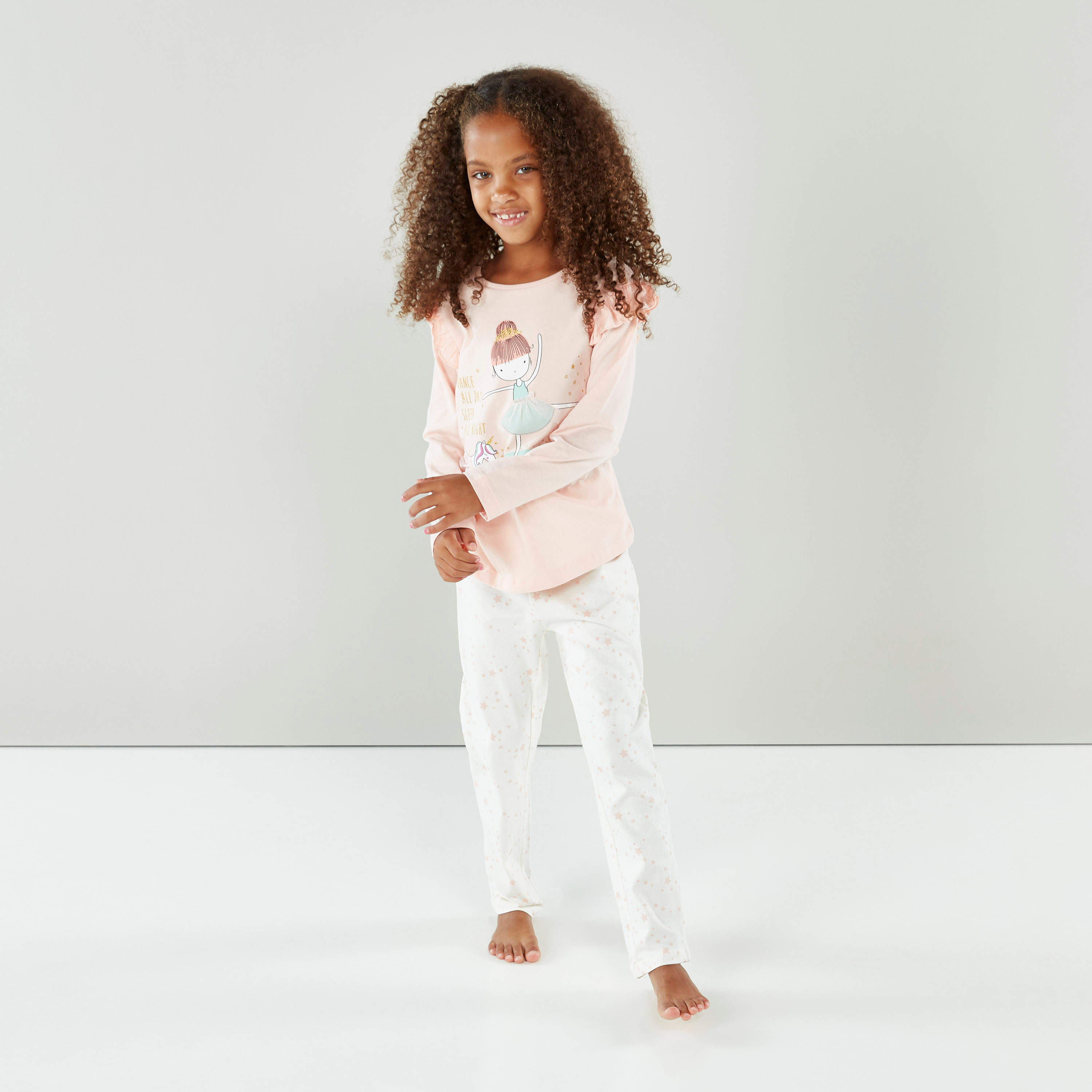 Buy Juniors Printed Long Sleeves T shirt and Full Length Pyjama