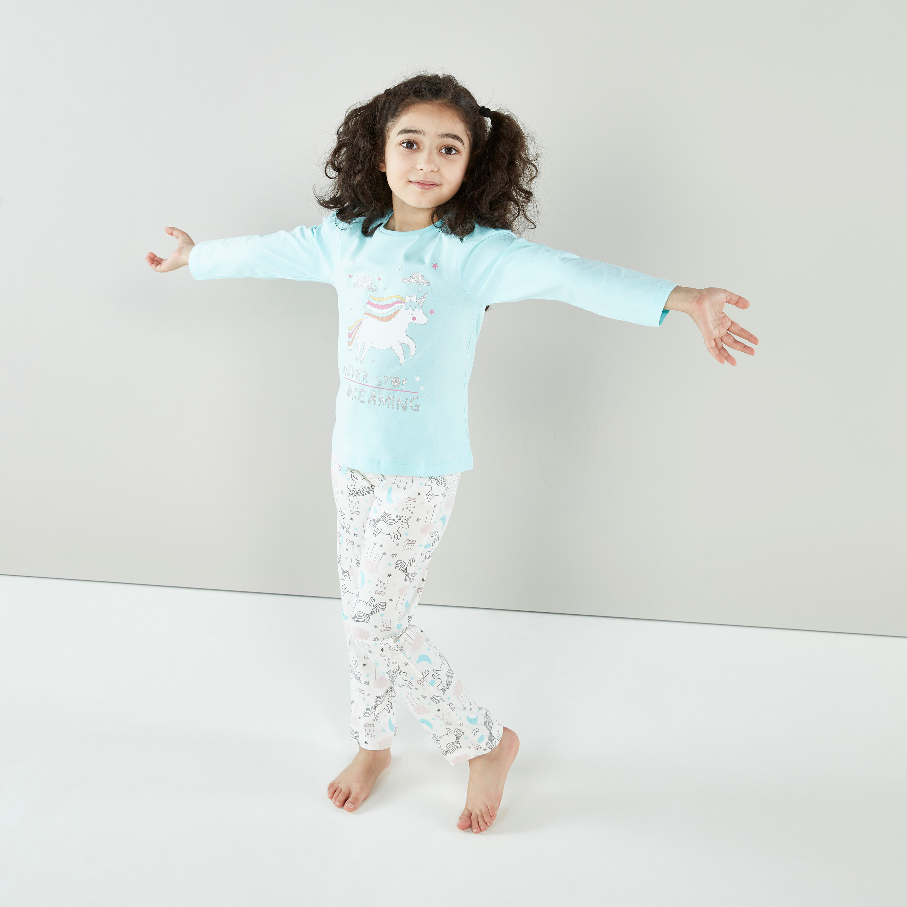 Buy Juniors Printed Long Sleeves T shirt and Full Length Pyjama