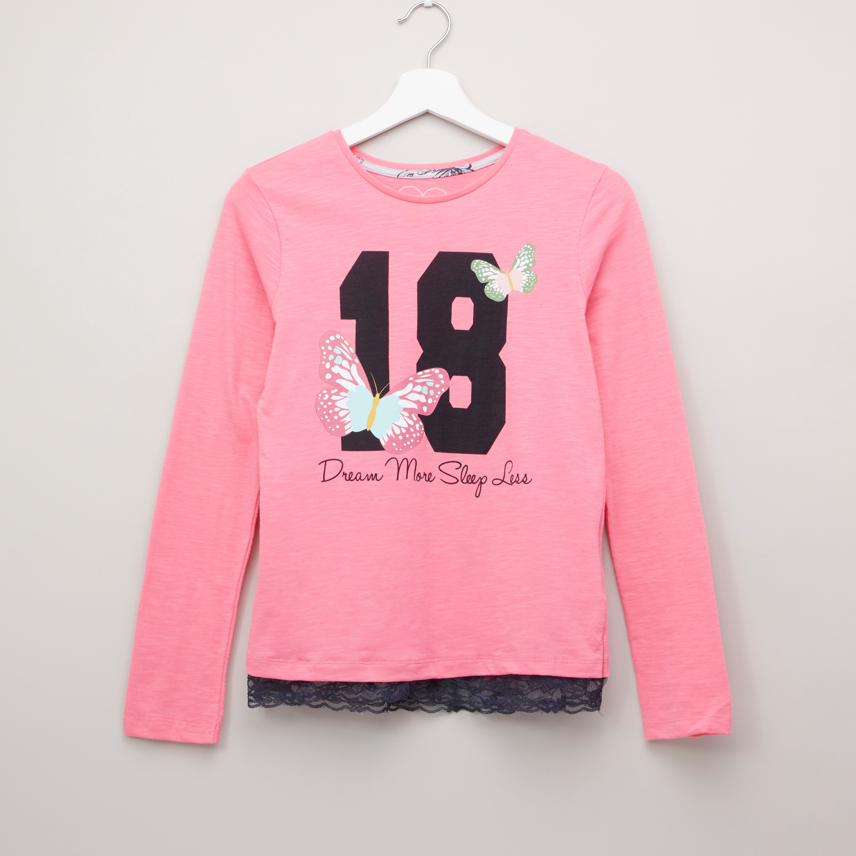 طقم بنطال بيجاما طويل بطبعات مع تيشيرت بتفاصيل دانتيل من جونيورز-bsclothing-girls-nightwear-image-2