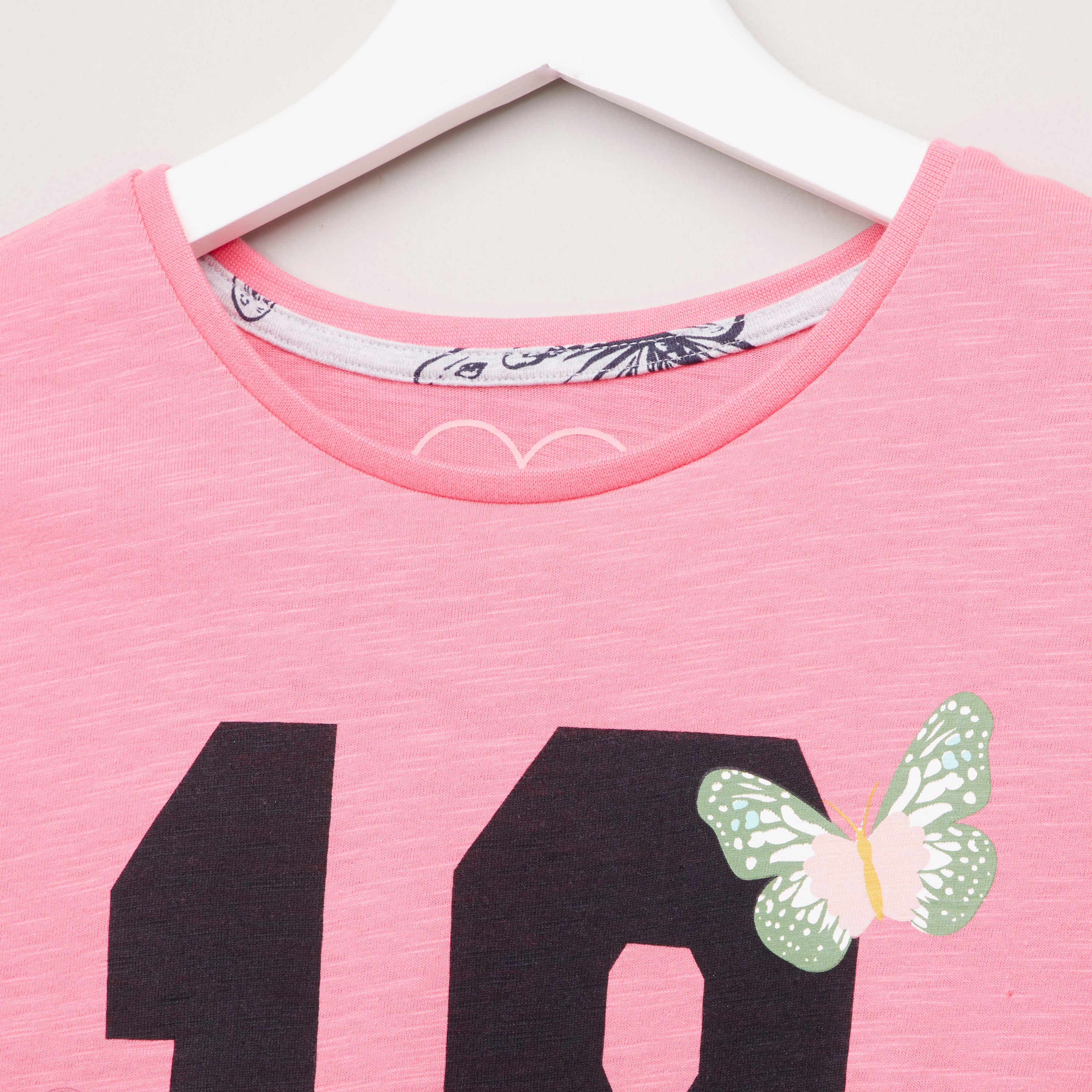 Juniors Lace Detail T-shirt with Full Length Printed Pyjama Set-bsclothing-babygirls-nightwear-pyjamasets-image-3