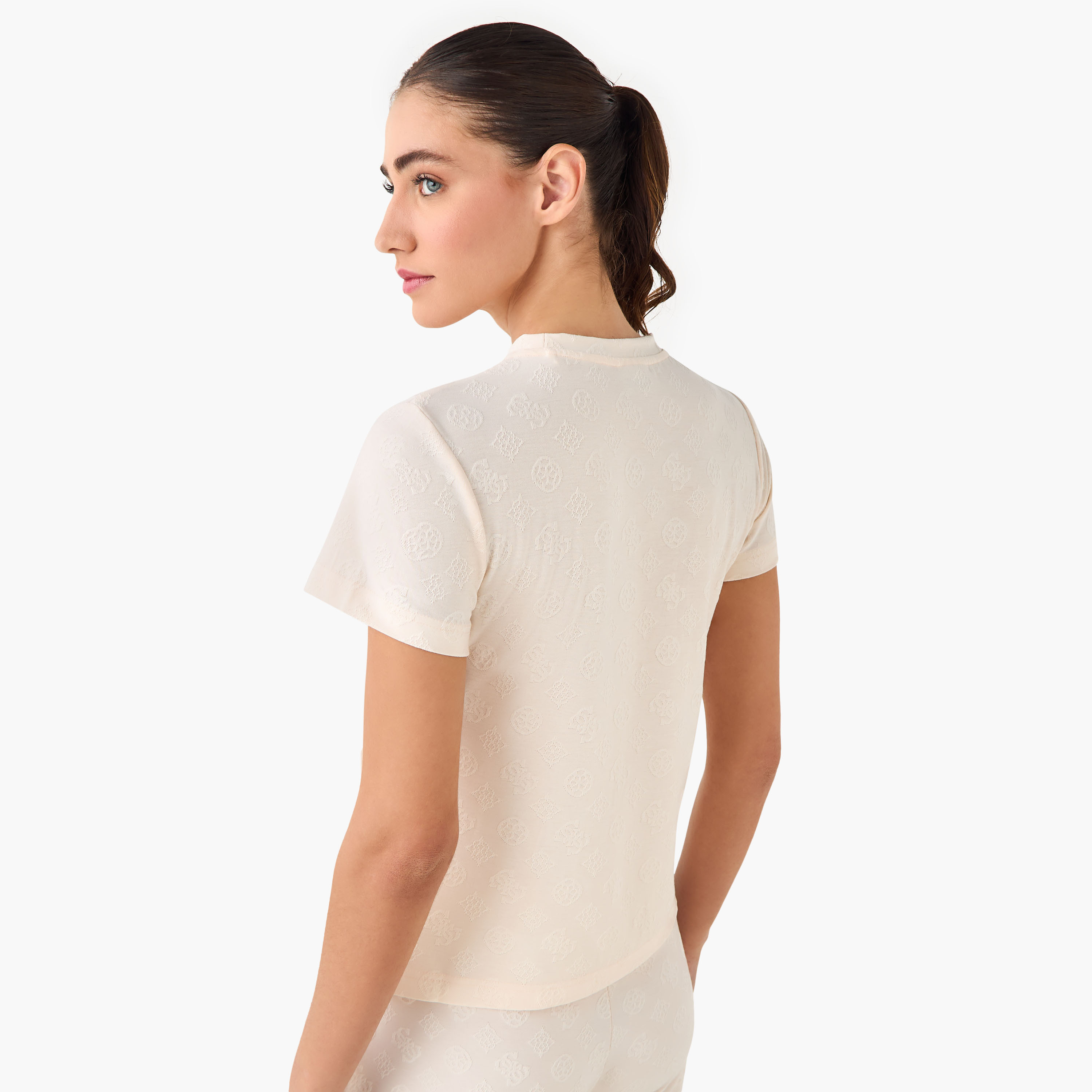 Guess Monica Textured T-shirt with Short Sleeves-women-clothing-tshirts-image-3