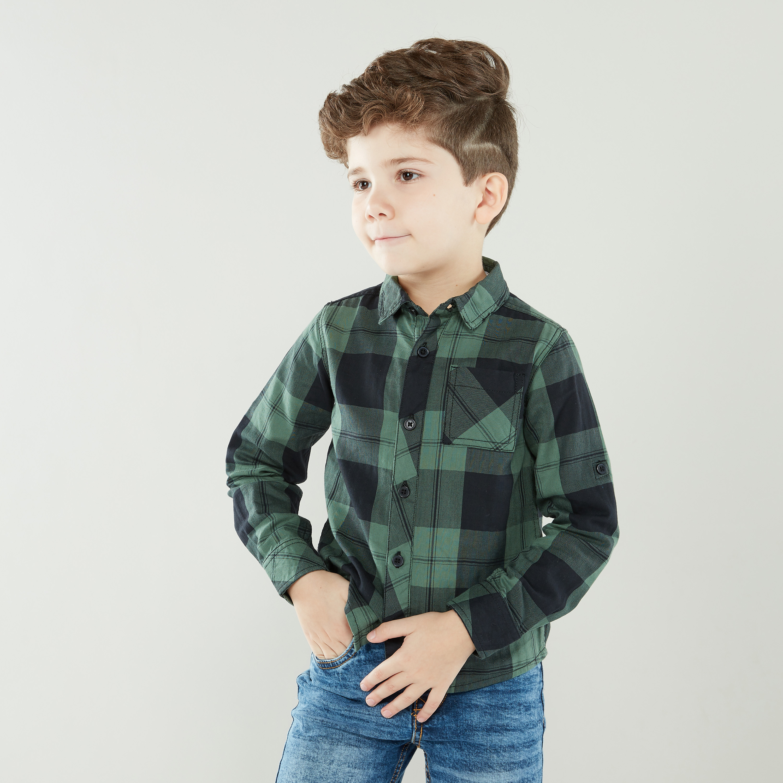 Juniors Chequered Button Through Shirt with Long Sleeves-boys-clothing-shirts-image-2