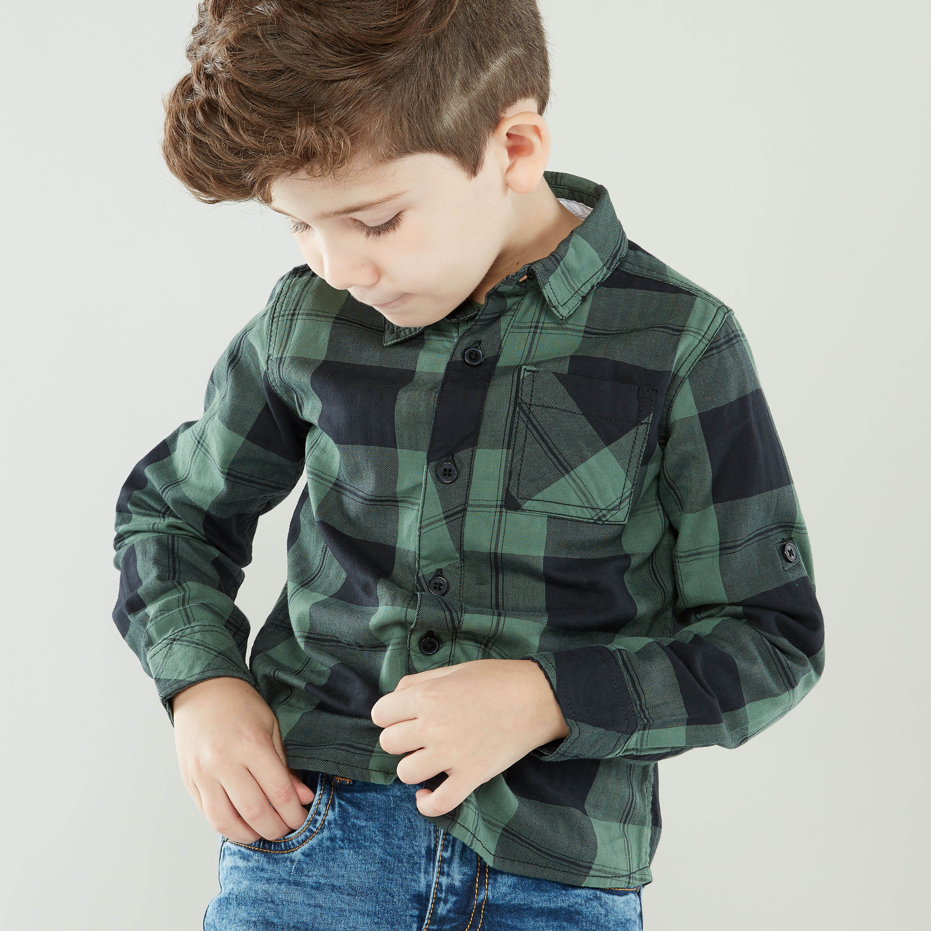 Juniors Chequered Button Through Shirt with Long Sleeves-boys-clothing-shirts-image-4