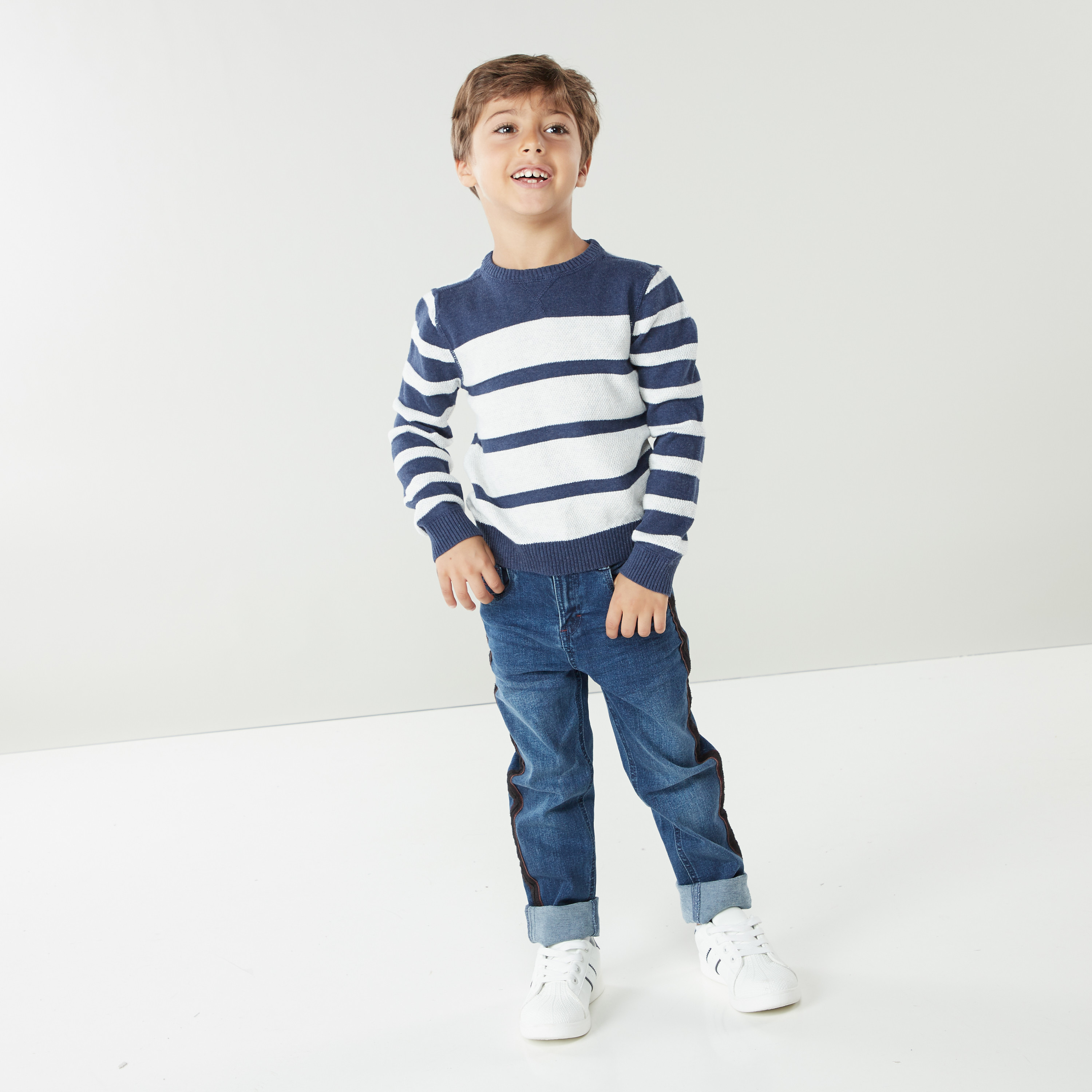 Juniors Striped Sweater with Round Neck and Long Sleeves-boys-clothing-jumpersandcardigans-image-2