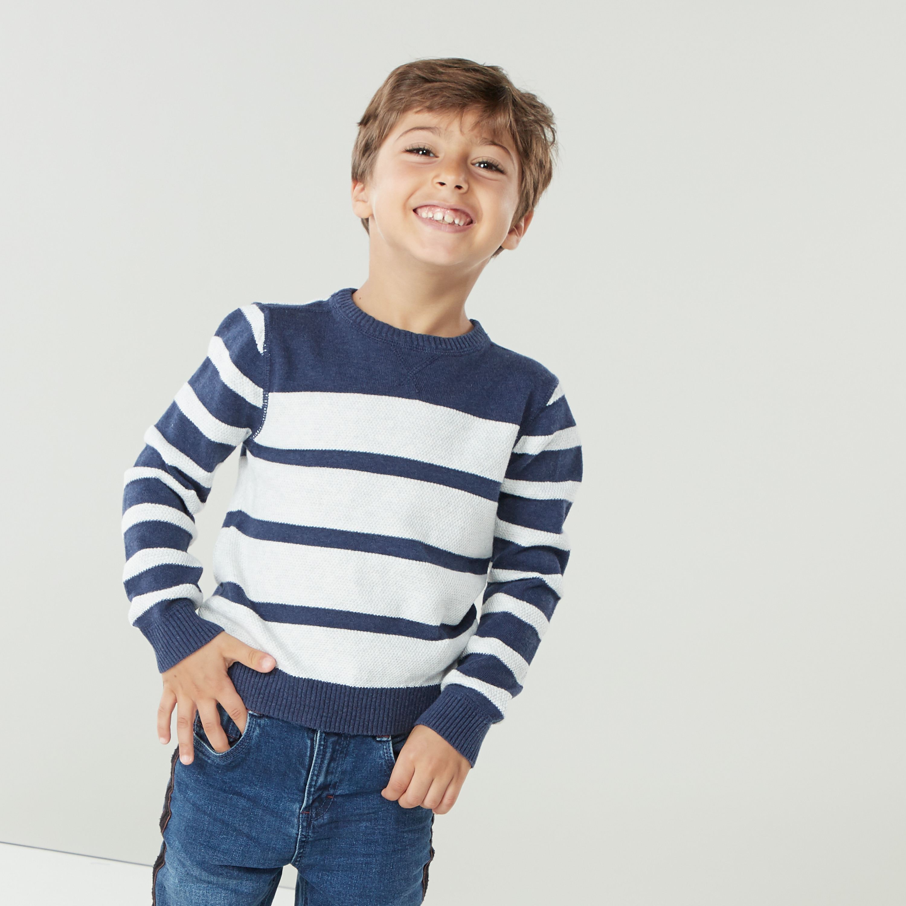Juniors Striped Sweater with Round Neck and Long Sleeves-boys-clothing-jumpersandcardigans-image-1