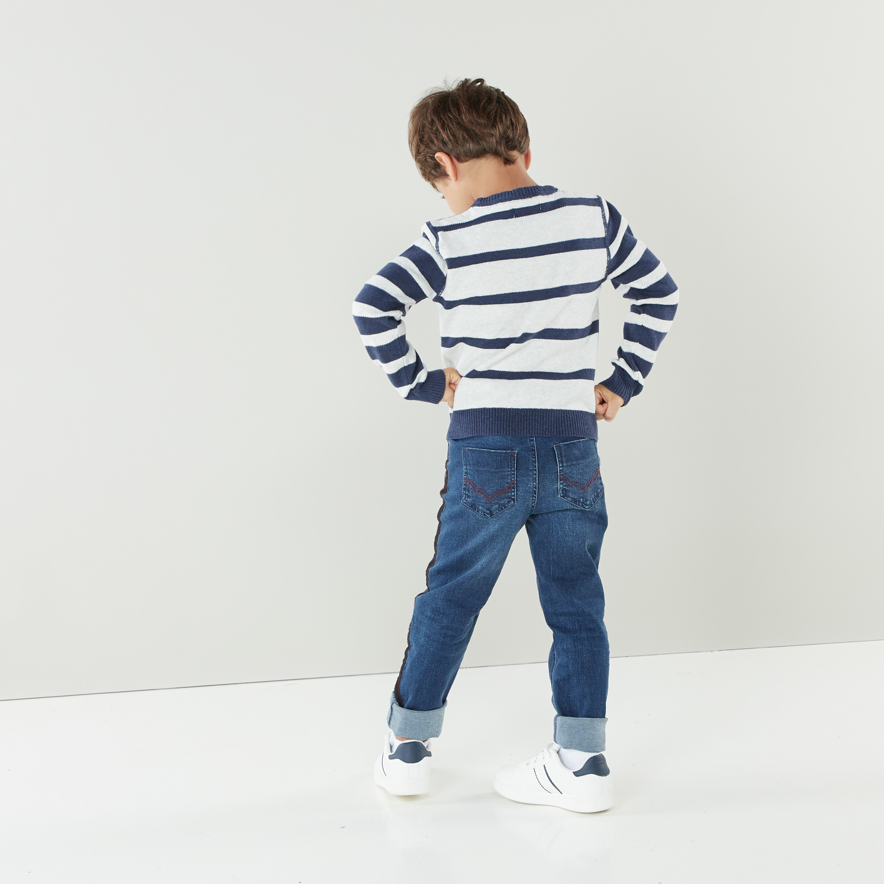 Juniors Striped Sweater with Round Neck and Long Sleeves-boys-clothing-jumpersandcardigans-image-3