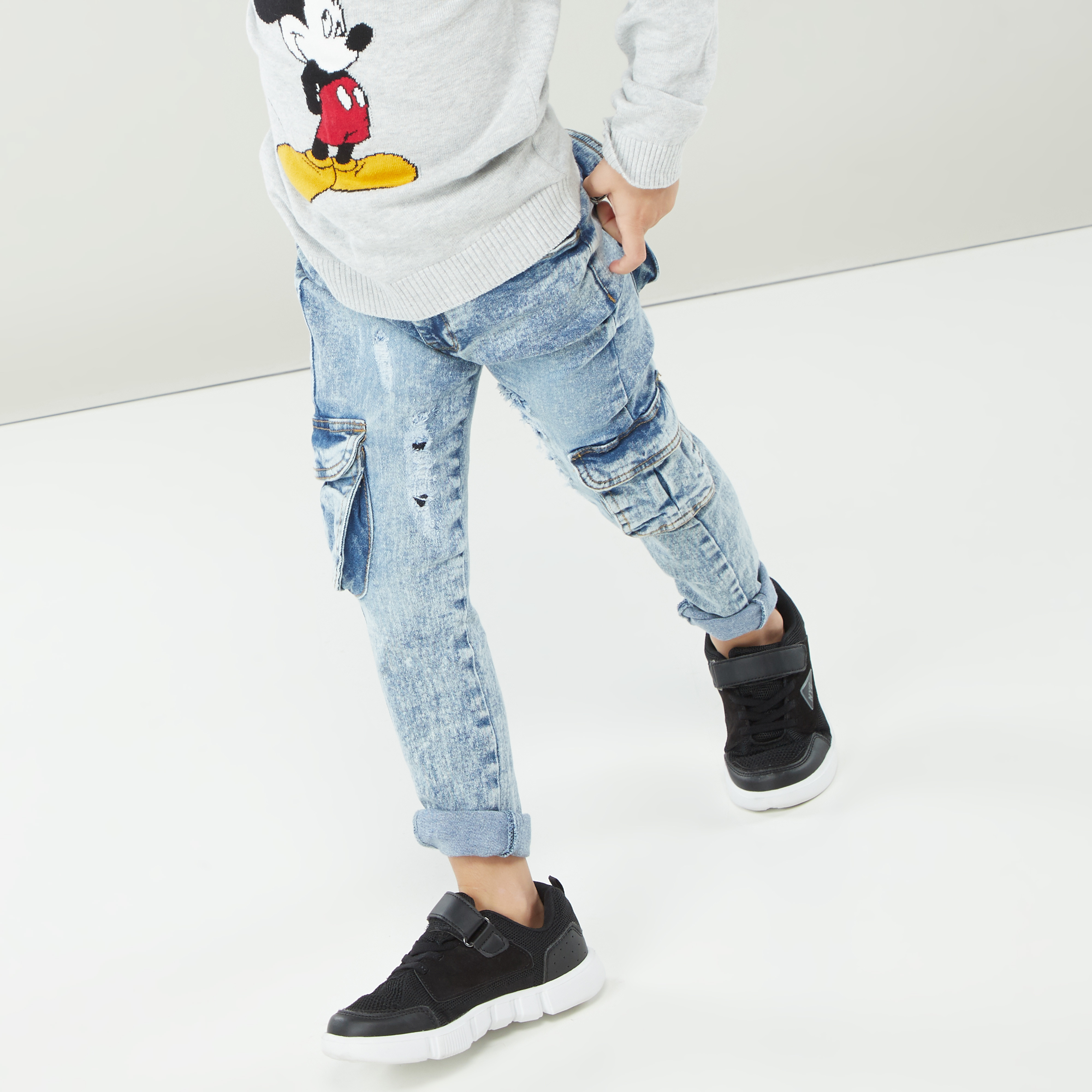 بنطلون جينز بارز الملمس بجيوب وعروات حزام من آيكونيك-boys-clothing-bottoms-jeans-image-3