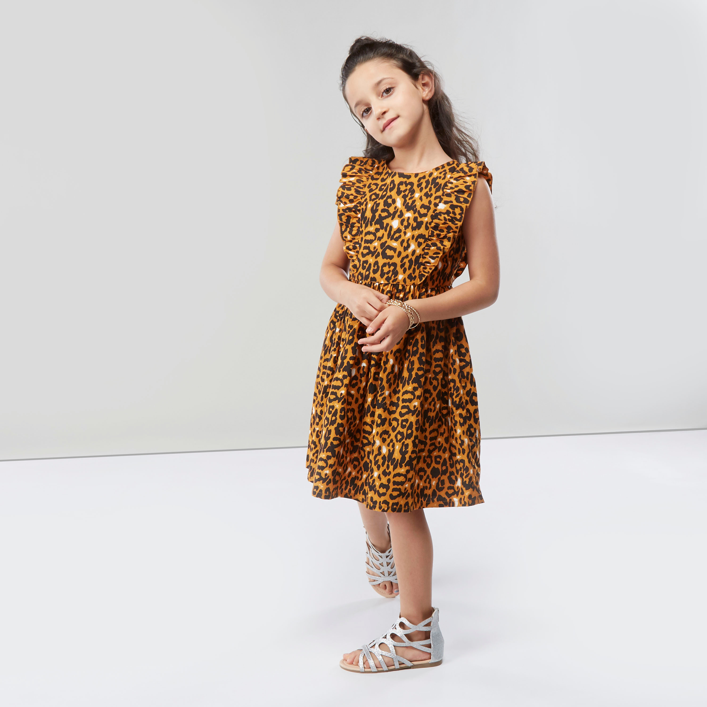 Juniors Animal Printed Sleeveless Dress with Ruffle Detail-girls-clothing-dressesandjumpsuits-image-1