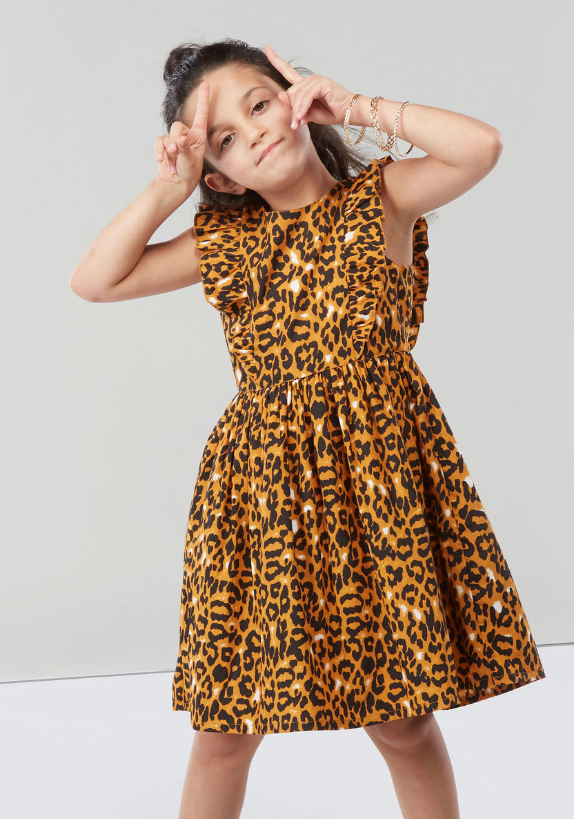 Juniors Animal Printed Sleeveless Dress with Ruffle Detail-Dresses%2C Gowns and Frocks-image-2