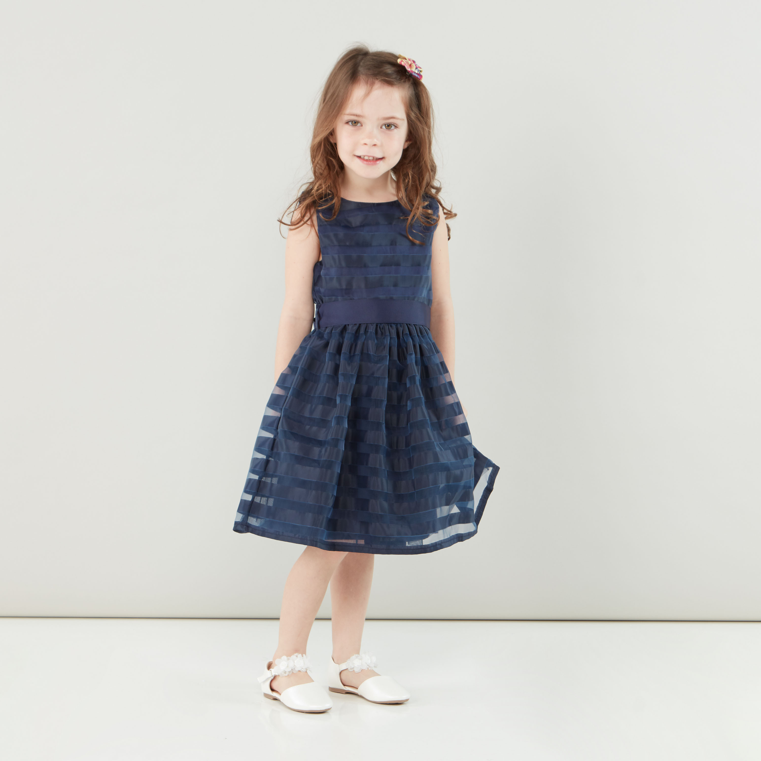 فستان مخطط  بدون أكمام وبياقة مستديرة من جونيورز-girls-clothing-dressesandjumpsuits-image-1