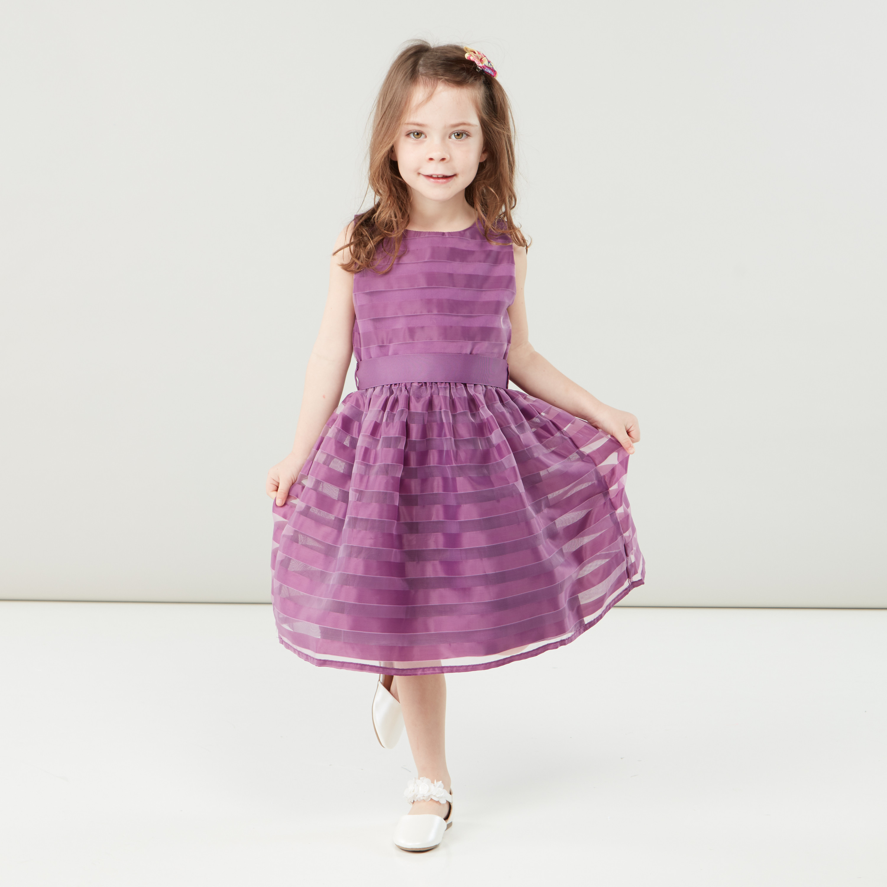 Juniors Striped Sleeveless Dress with Round Neck-girls-clothing-dressesandjumpsuits-image-1