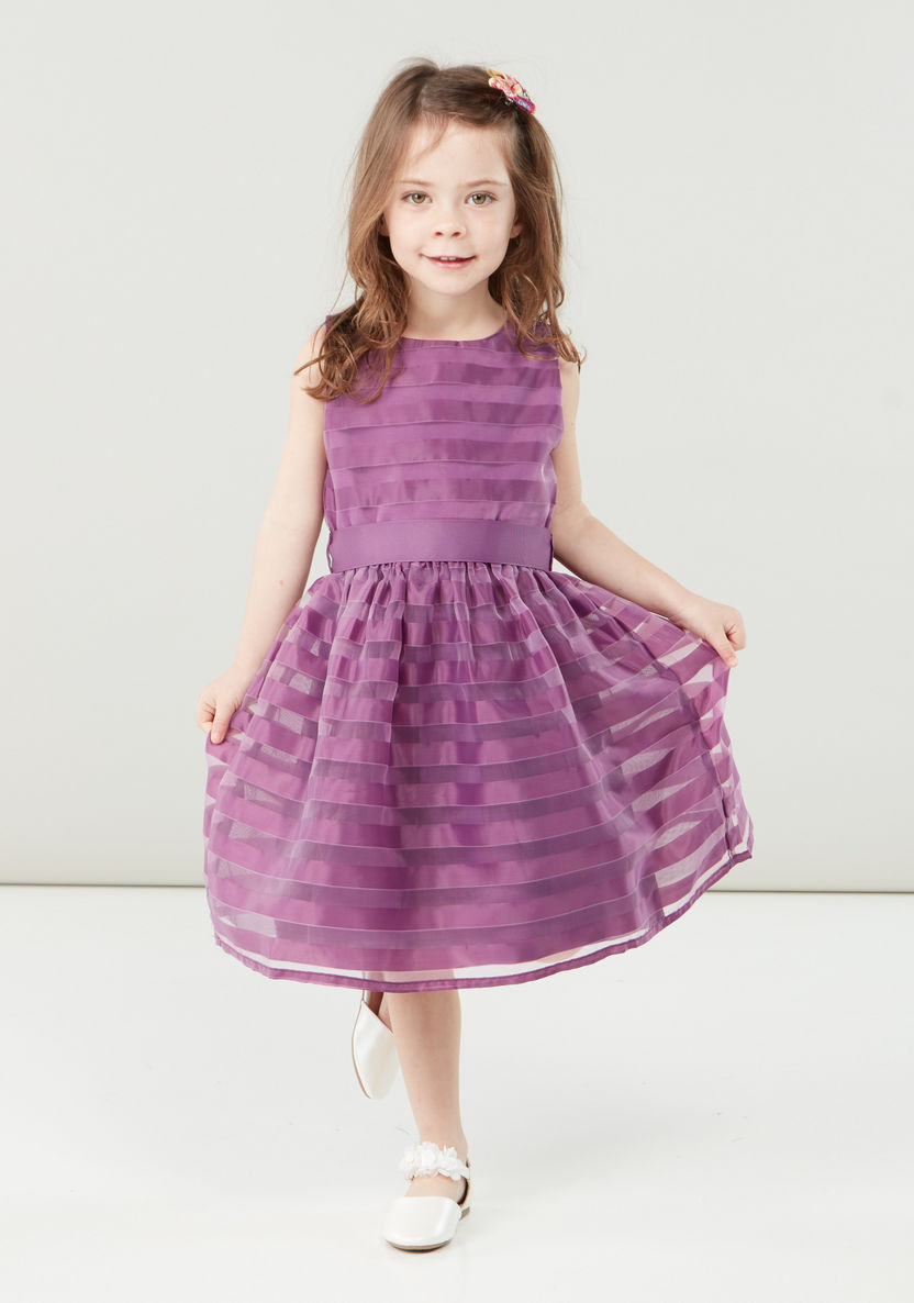 Juniors Striped Sleeveless Dress with Round Neck-Dresses%2C Gowns and Frocks-image-0
