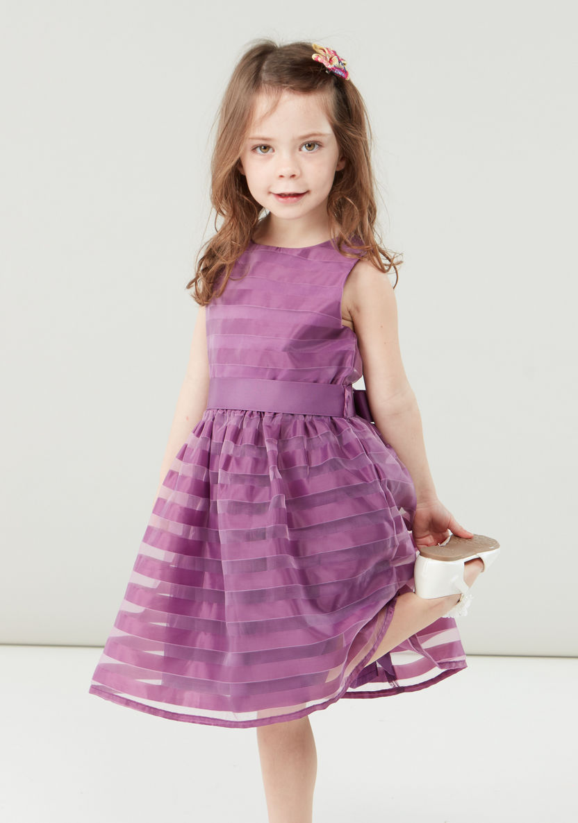 Juniors Striped Sleeveless Dress with Round Neck-Dresses%2C Gowns and Frocks-image-2