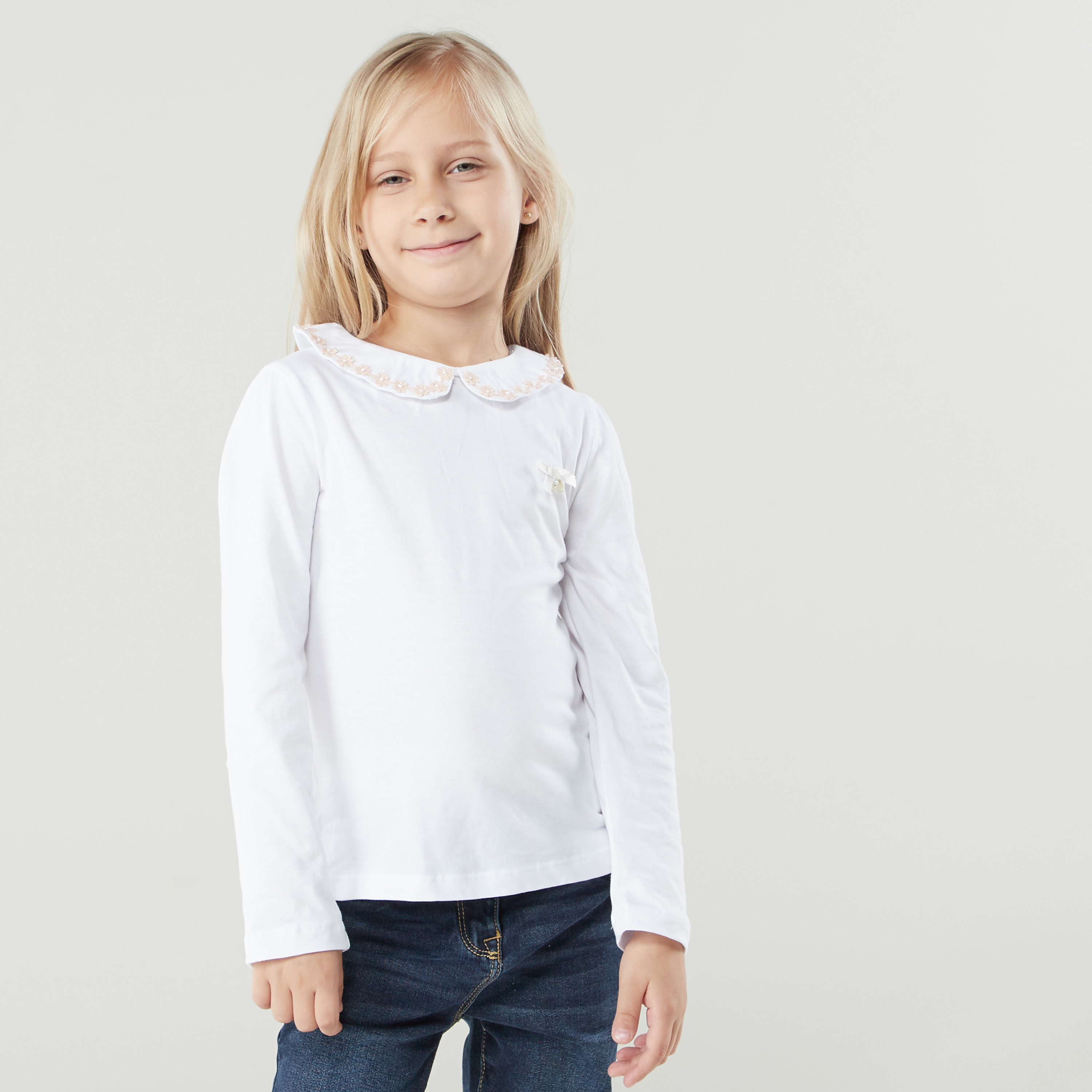 Eligo Full Bloom Collared T-shirt with Long Sleeves-girls-clothing-tshirts-image-2