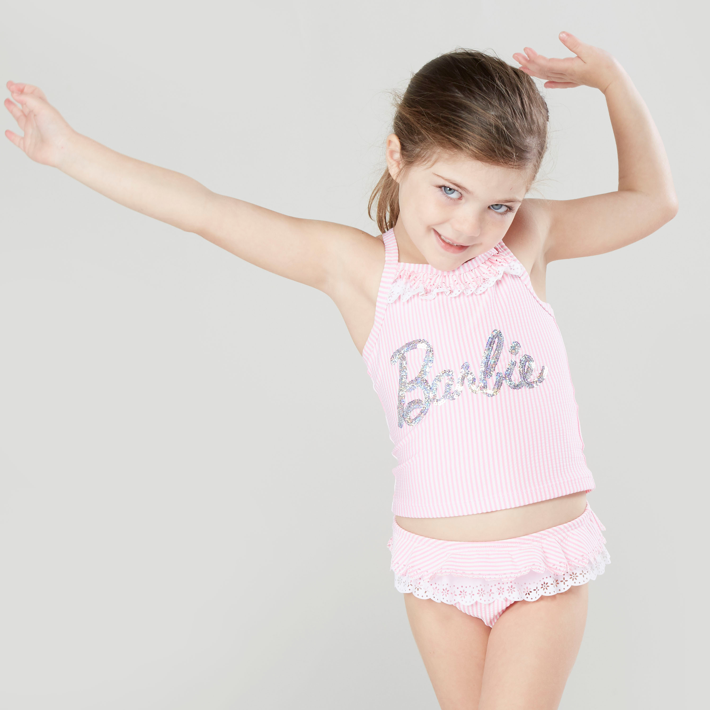 Barbie Striped 2 Piece Swimsuit with Lace Detail