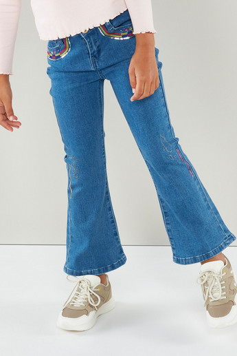 Buy Girls' Posh Glocal Diva Full Length Embellished Bell Bottom Jeans Online | Centrepoint Bahrain