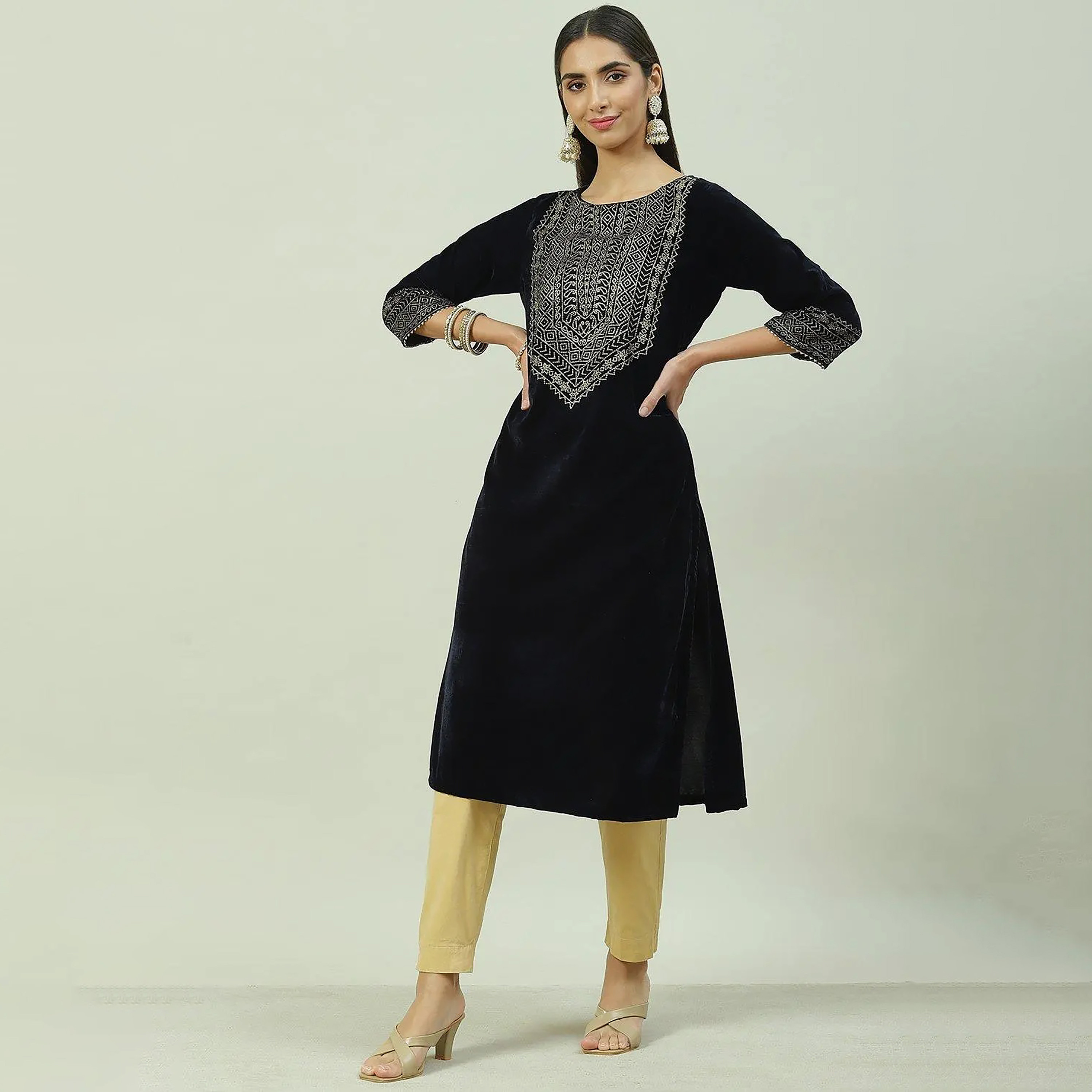 Biba Printed Cotton Round Neck Straight Kurta-women-clothing-ethnicwear-dresses-image-1