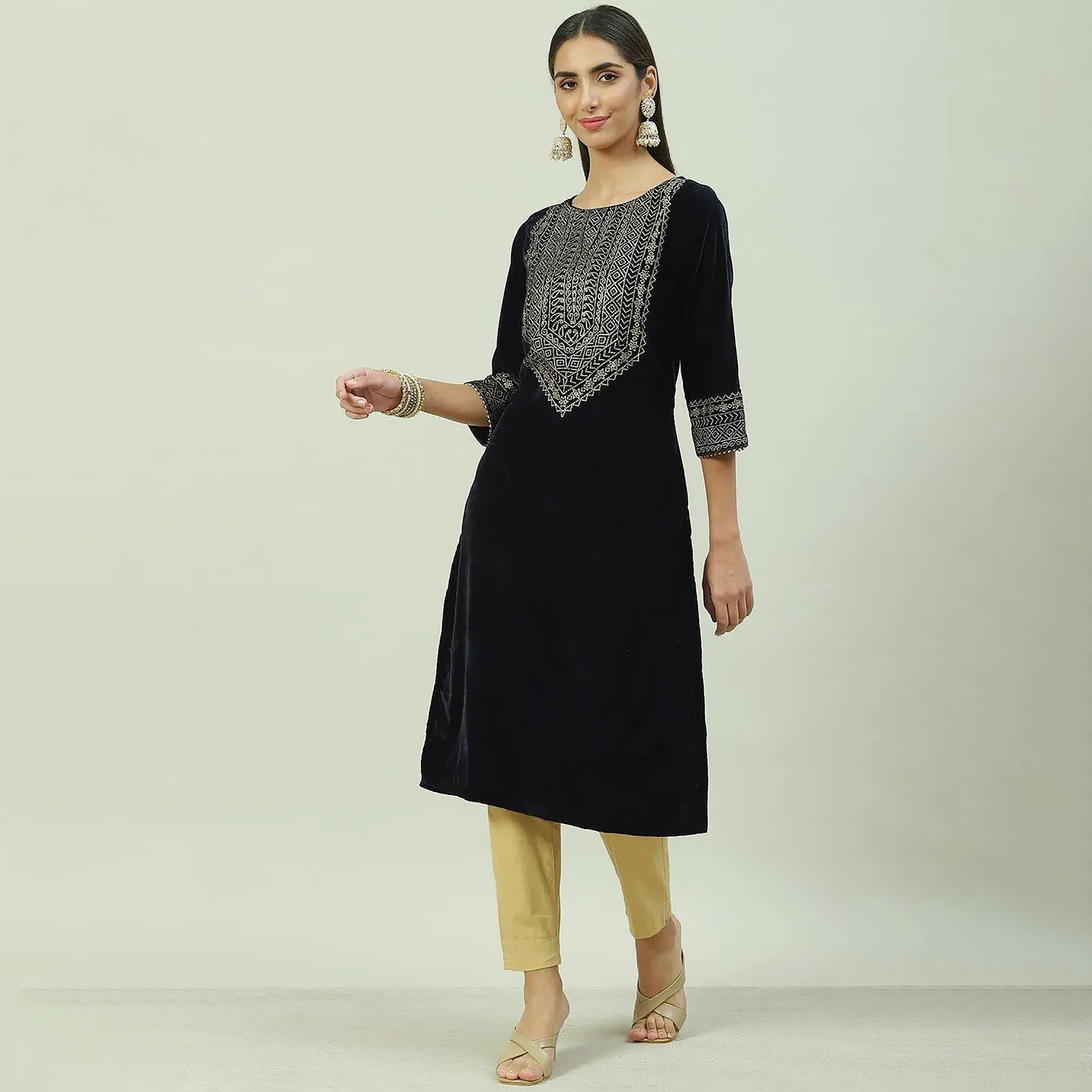 Biba Printed Cotton Round Neck Straight Kurta-women-clothing-ethnicwear-dresses-image-2