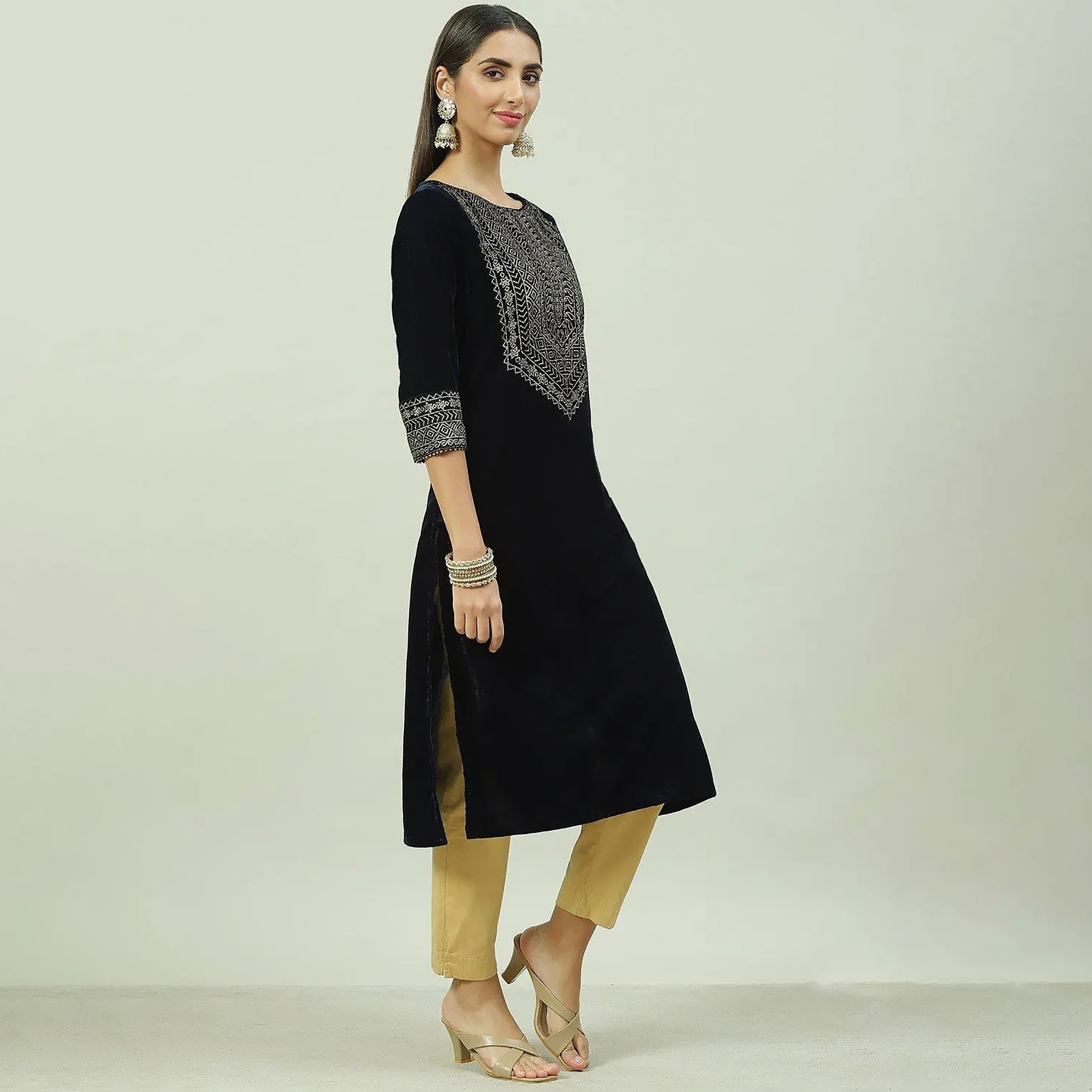 Biba Printed Cotton Round Neck Straight Kurta-women-clothing-ethnicwear-dresses-image-4