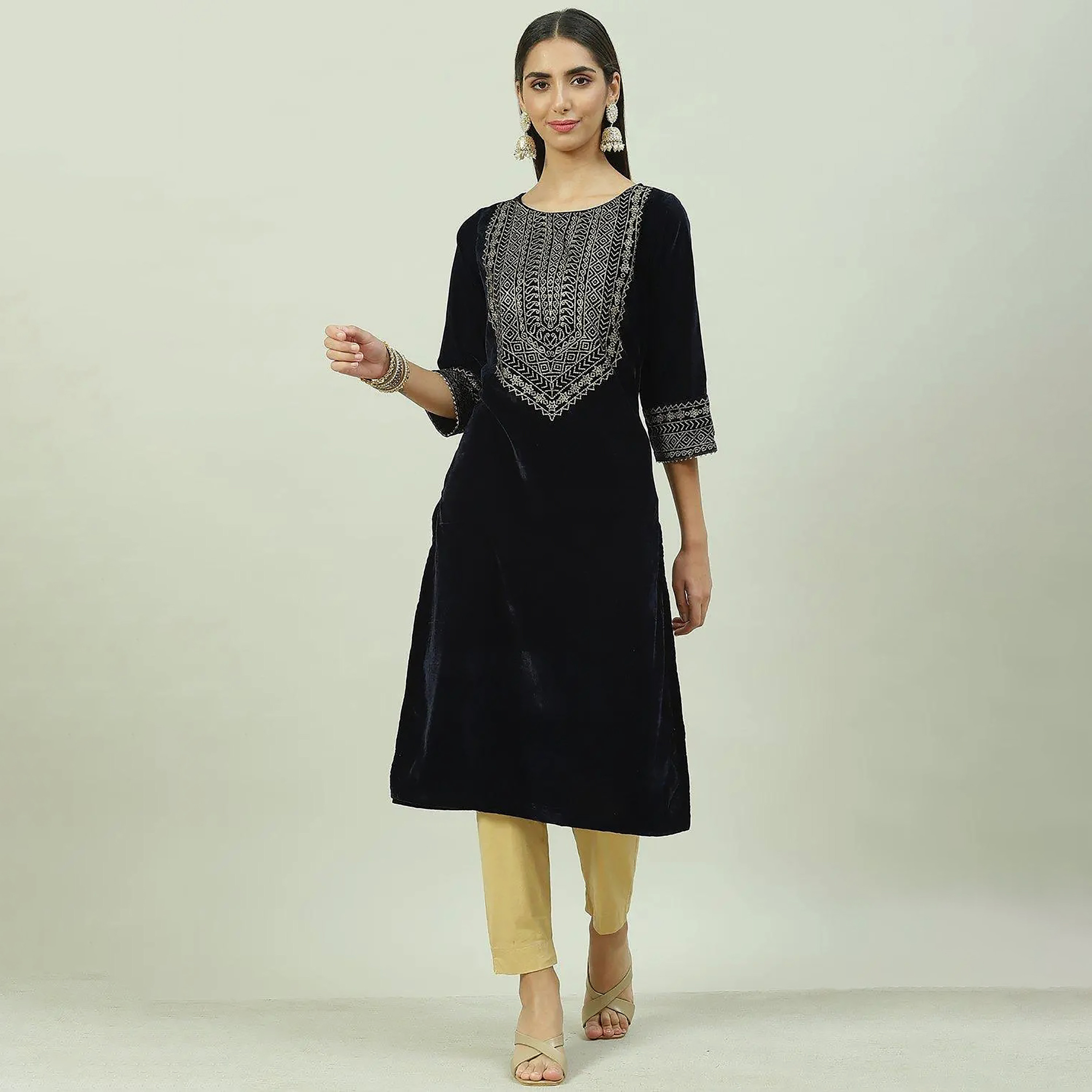Biba Printed Cotton Round Neck Straight Kurta-women-clothing-ethnicwear-dresses-image-5