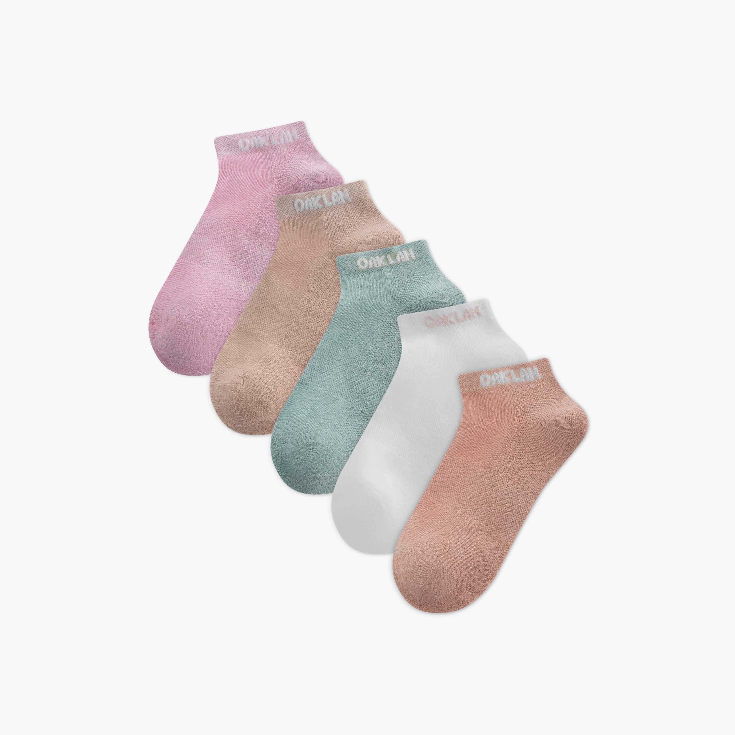 Oaklan by Shoexpress Logo Print Ankle Length Cushioned Socks - Set of 5-women-socksandstockings-image-1