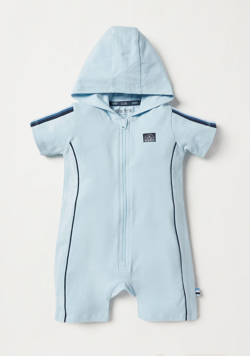 Juniors Surfer Print Short Sleeves Romper with Hood and Zip Closure-Rompers%2C Dungarees and Jumpsuits-image-0