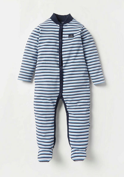 Juniors Striped Long Sleeves Sleepsuit with Button Closure-Sleepsuits-image-0