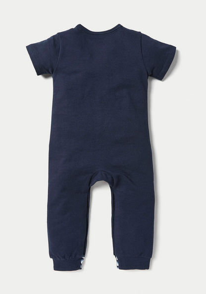 Juniors Solid Short Sleeves Sleepsuit with Button Closure and Stripe Detail-Sleepsuits-image-3