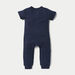 Juniors Solid Short Sleeves Sleepsuit with Button Closure and Stripe Detail-Sleepsuits-thumbnailMobile-3