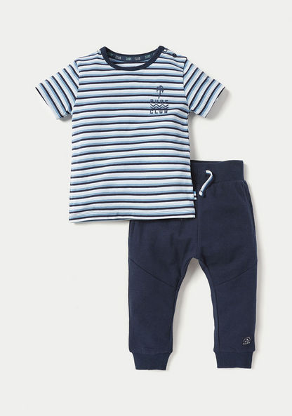 Juniors Striped Short Sleeves T-shirt and Pyjama Set-Pyjama Sets-image-0