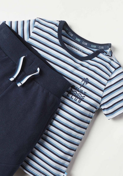 Juniors Striped Short Sleeves T-shirt and Pyjama Set-Pyjama Sets-image-1