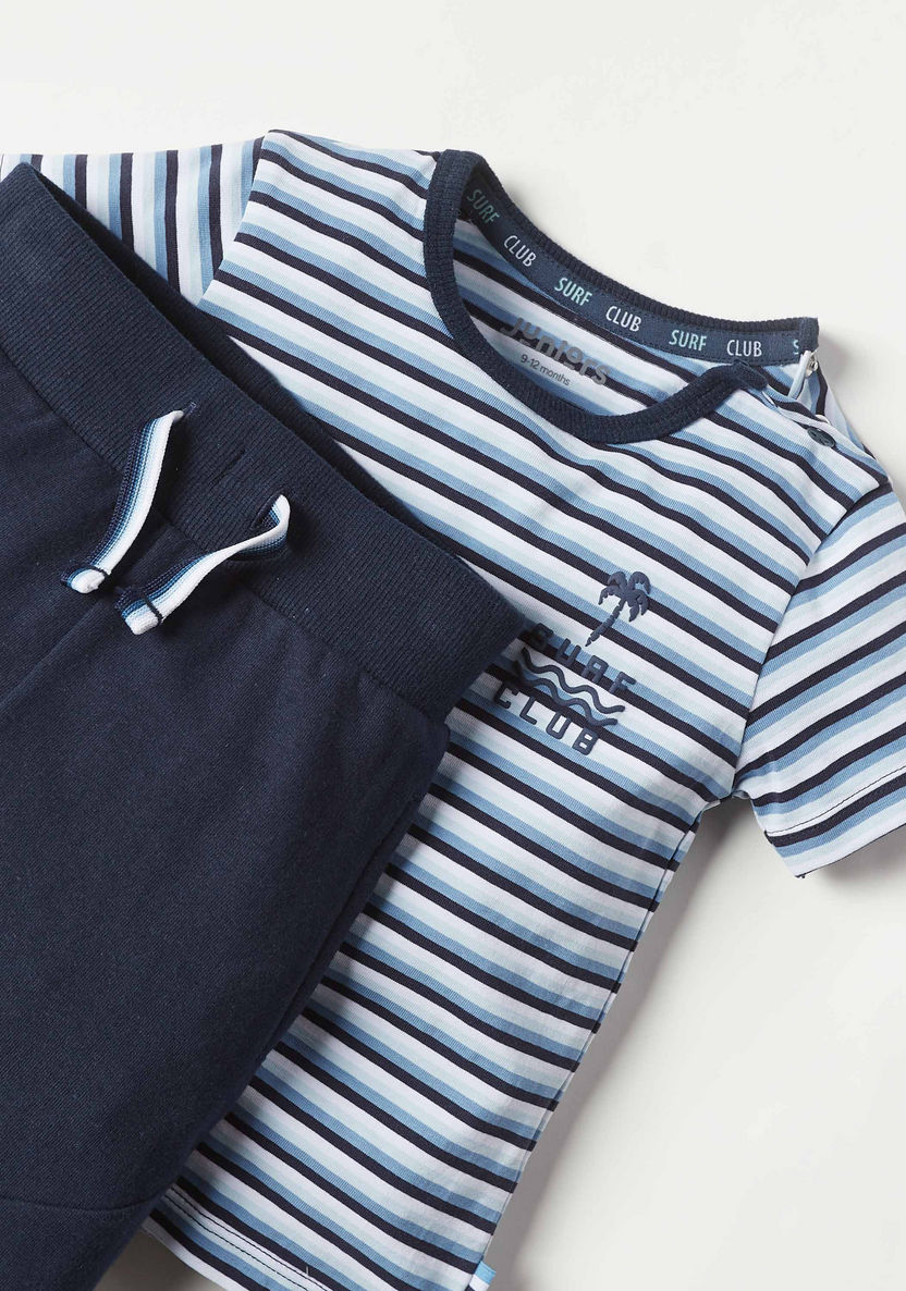 Juniors Striped Short Sleeves T-shirt and Pyjama Set-Pyjama Sets-image-1