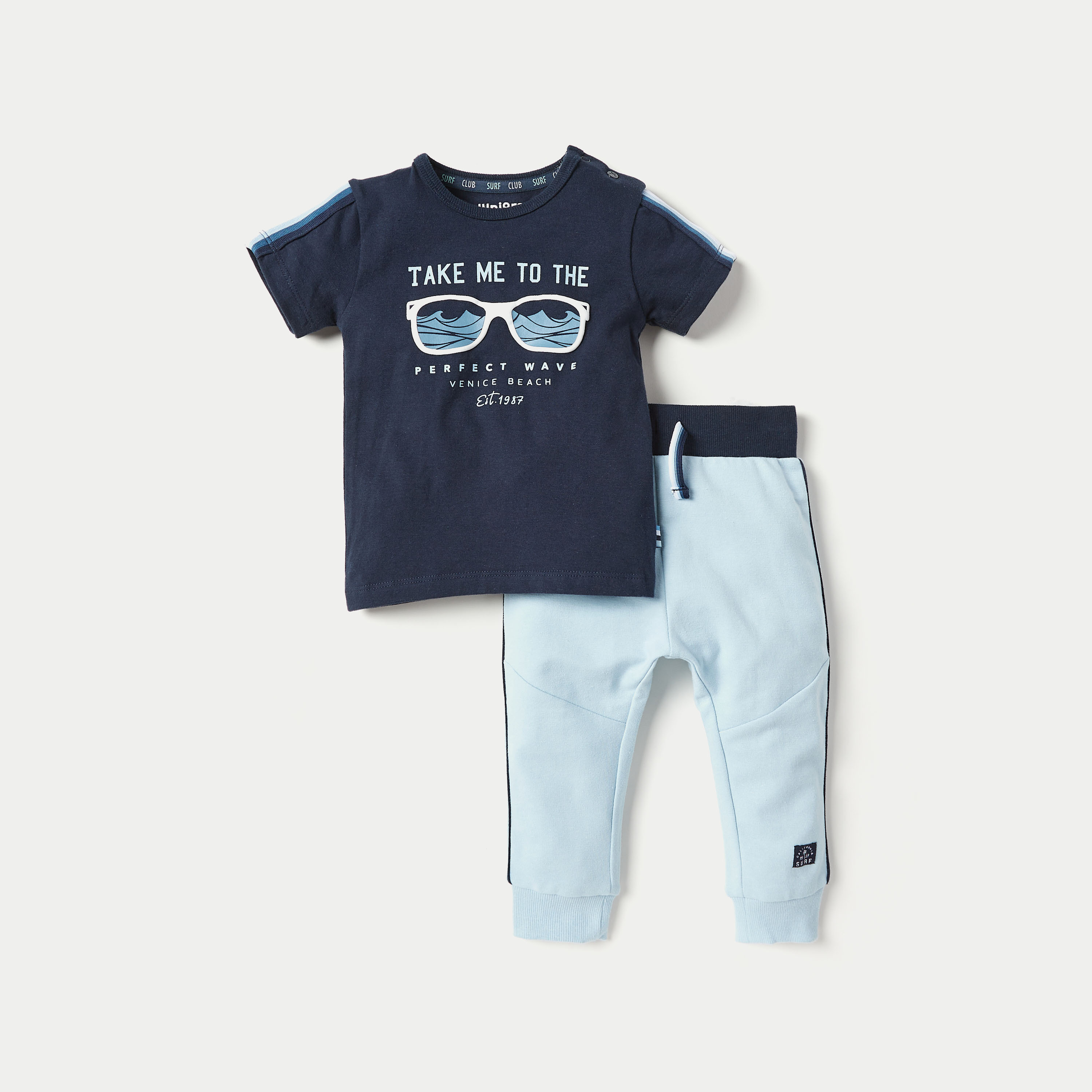Juniors Surf Print T-shirt and Joggers Set-baby-boys-clothing-nightwear-pyjamasets-image-1