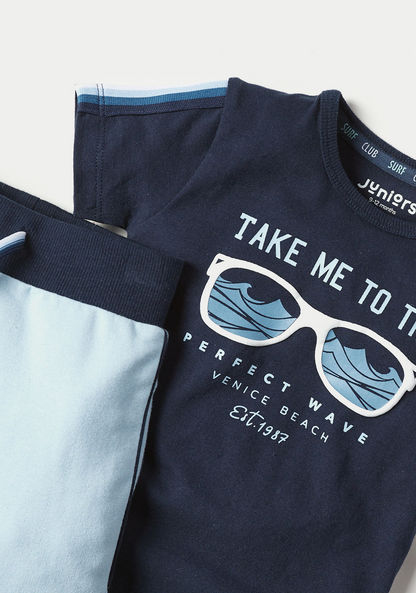 Juniors Surf Print T-shirt and Joggers Set-Pyjama Sets-image-1