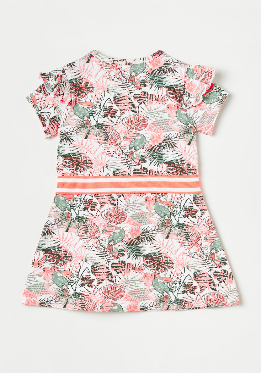 Juniors Tropical Print Dress with Ruffle Trim and Striped Belt-Dresses, Gowns & Frocks-image-3