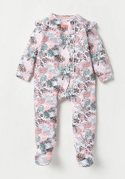 Juniors Tropical Print Sleepsuit with Ruffle Trim and Button Closure-Sleepsuits-image-0